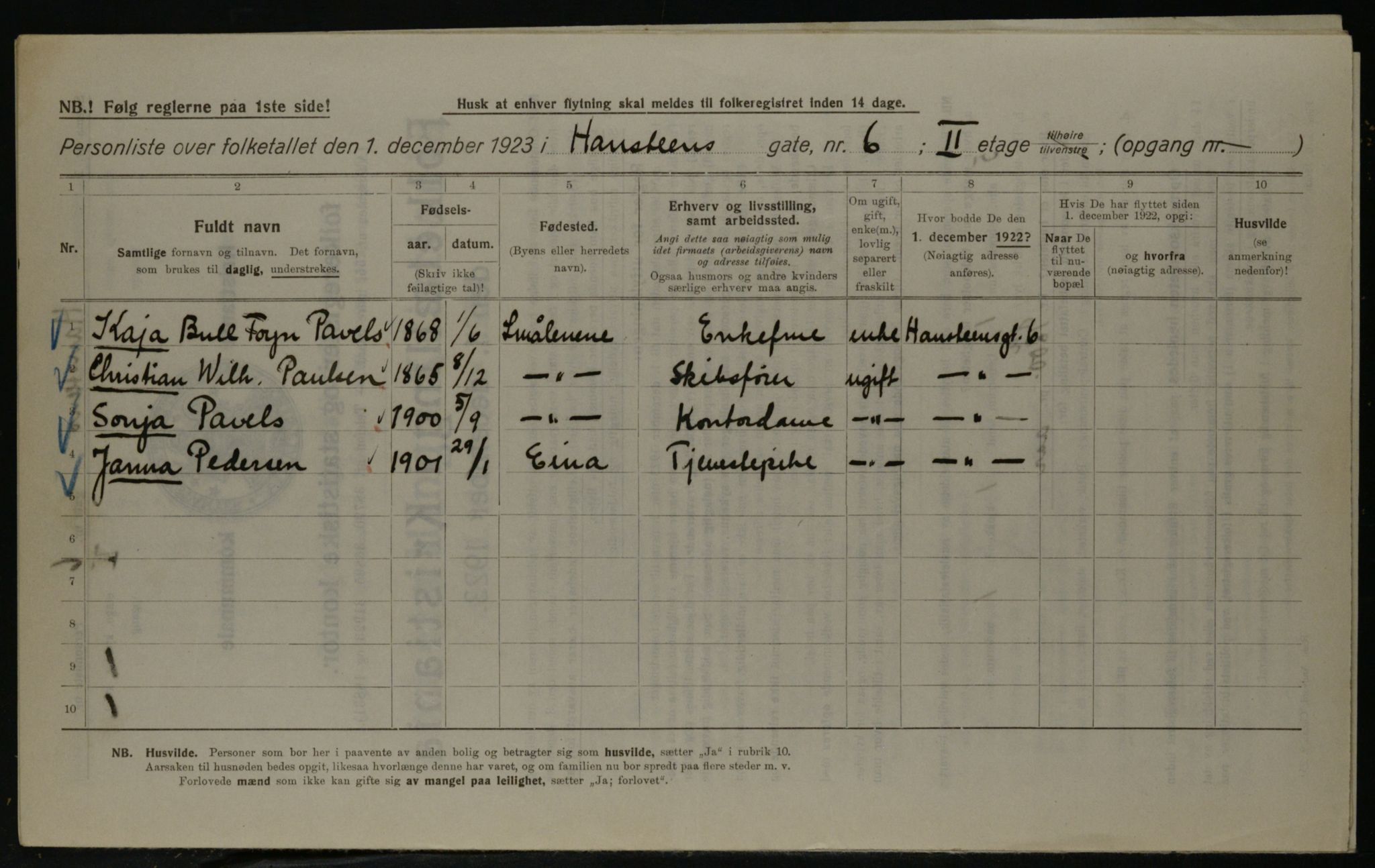 OBA, Kommunal folketelling 1.12.1923 for Kristiania, 1923, s. 38986