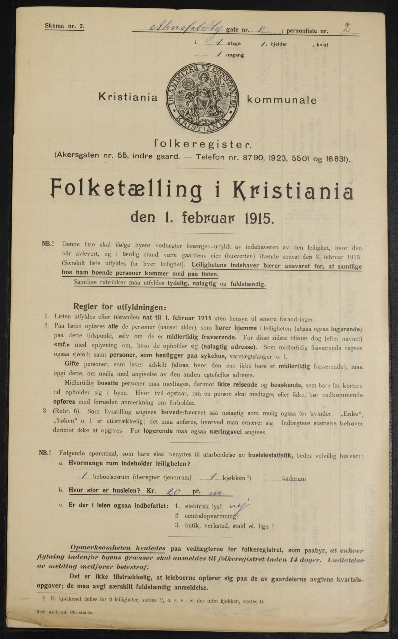 OBA, Kommunal folketelling 1.2.1915 for Kristiania, 1915, s. 1113