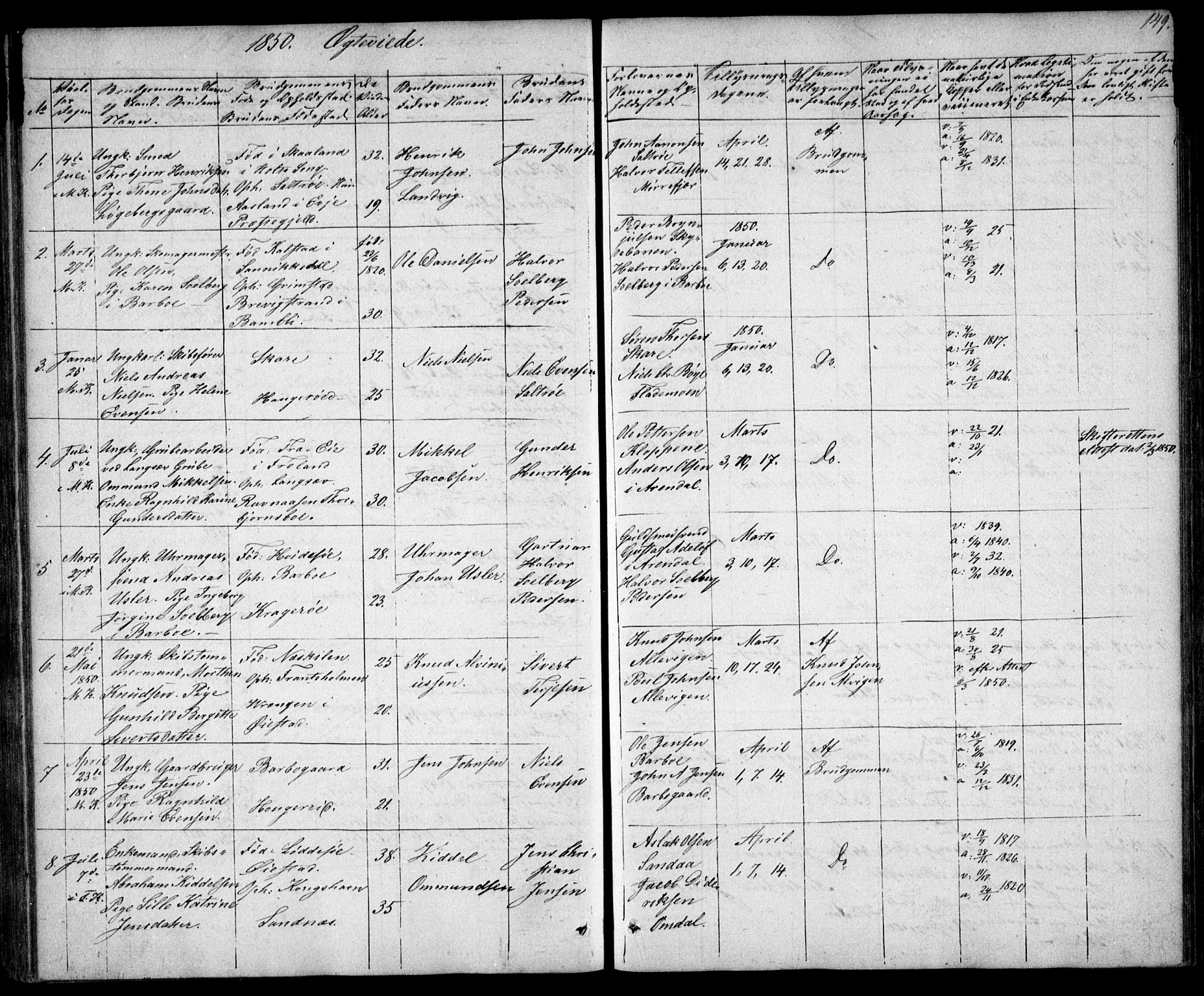 Tromøy sokneprestkontor, AV/SAK-1111-0041/F/Fb/L0001: Klokkerbok nr. B 1, 1843-1850, s. 149