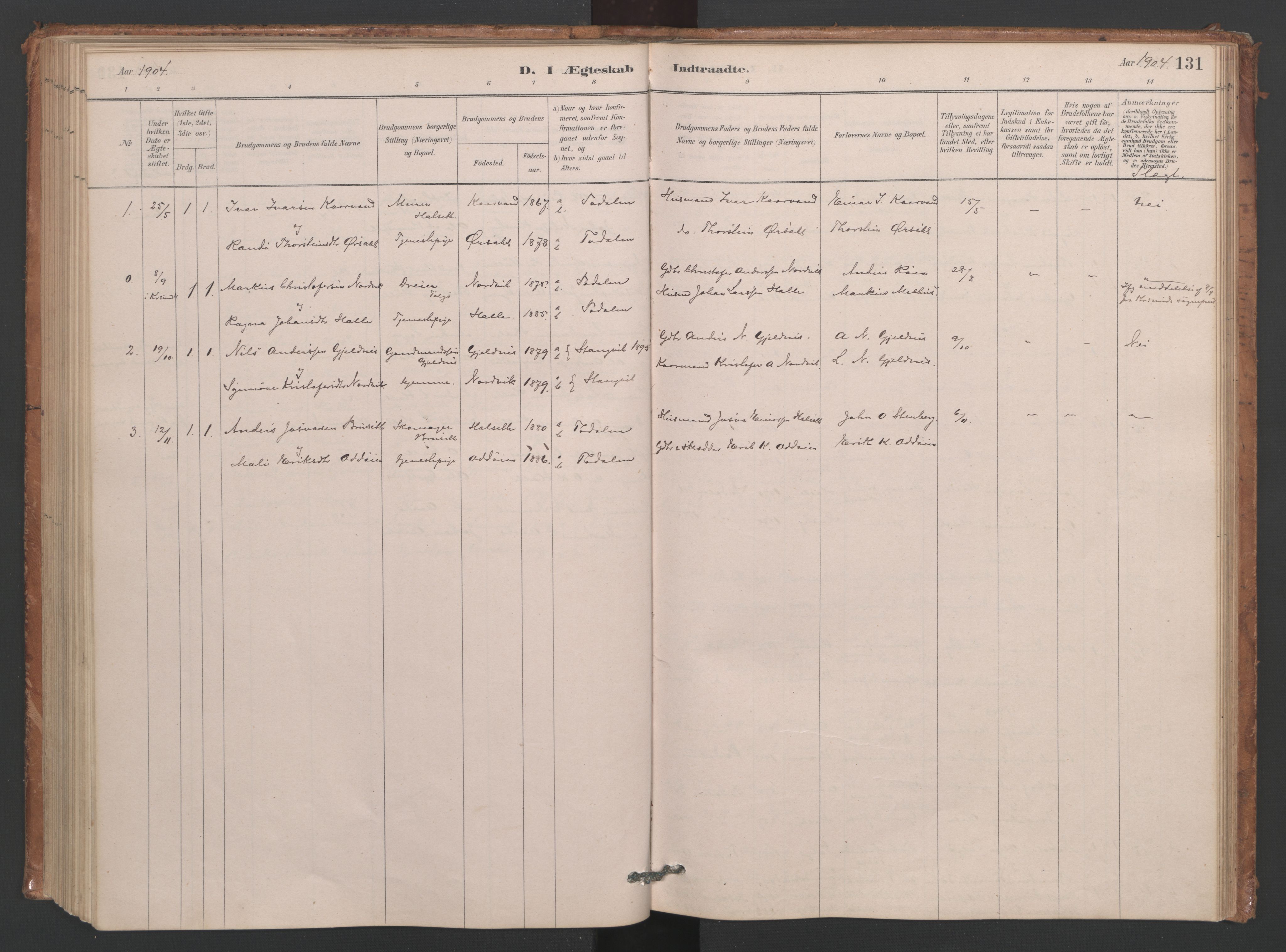 Ministerialprotokoller, klokkerbøker og fødselsregistre - Møre og Romsdal, AV/SAT-A-1454/593/L1034: Ministerialbok nr. 593A01, 1879-1911, s. 131