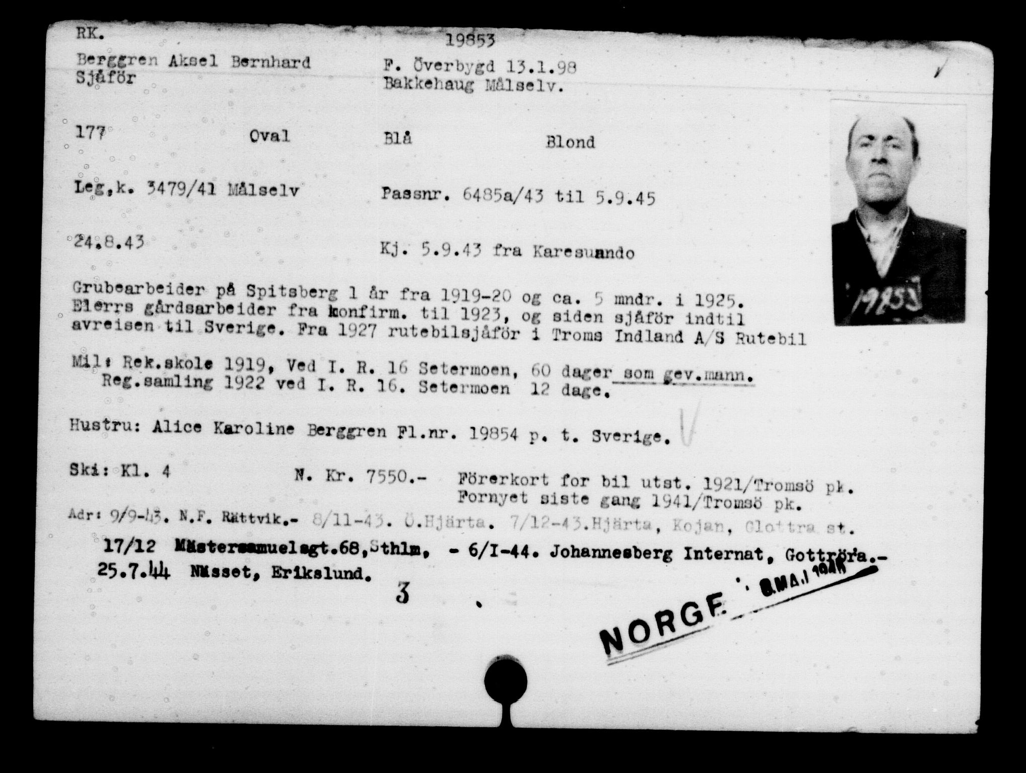 Utenriksstasjonene, Legasjonen i Stockholm, Flyktningkontoret, AV/RA-S-6753/V/Va/L0009: Kjesäterkartoteket, flyktninger med registreringsnr. 18502-22048, 1940-1945, s. 1510