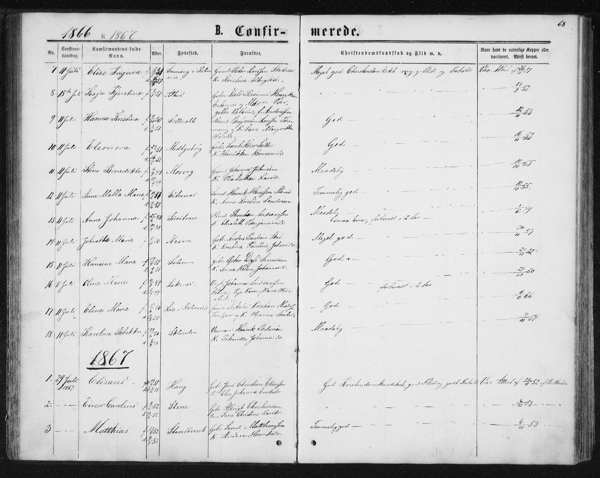 Ministerialprotokoller, klokkerbøker og fødselsregistre - Nord-Trøndelag, SAT/A-1458/788/L0696: Ministerialbok nr. 788A03, 1863-1877, s. 68