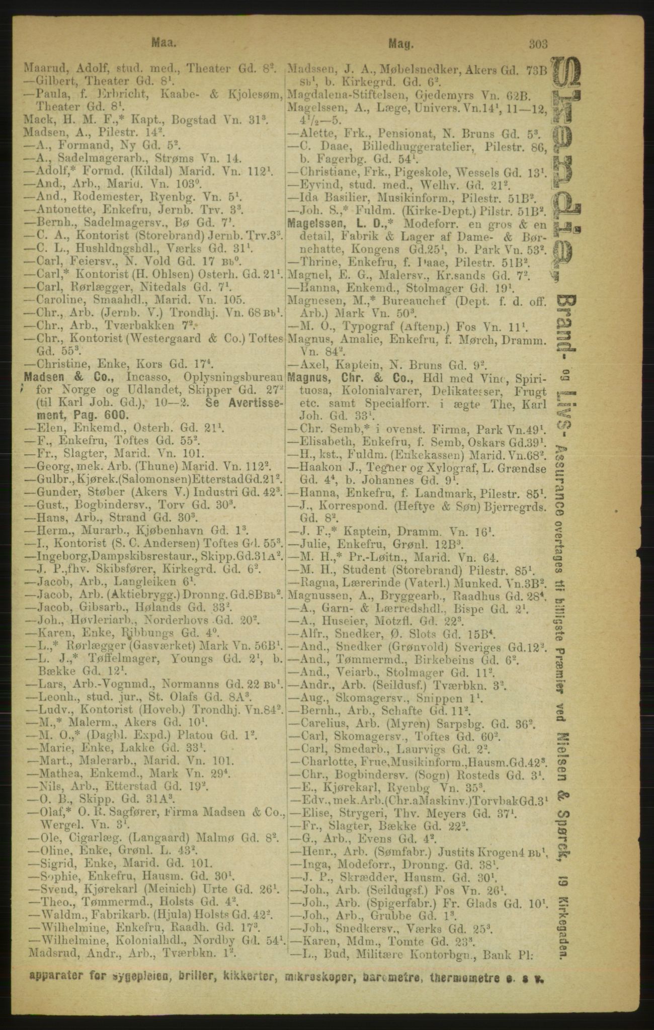 Kristiania/Oslo adressebok, PUBL/-, 1888, s. 303