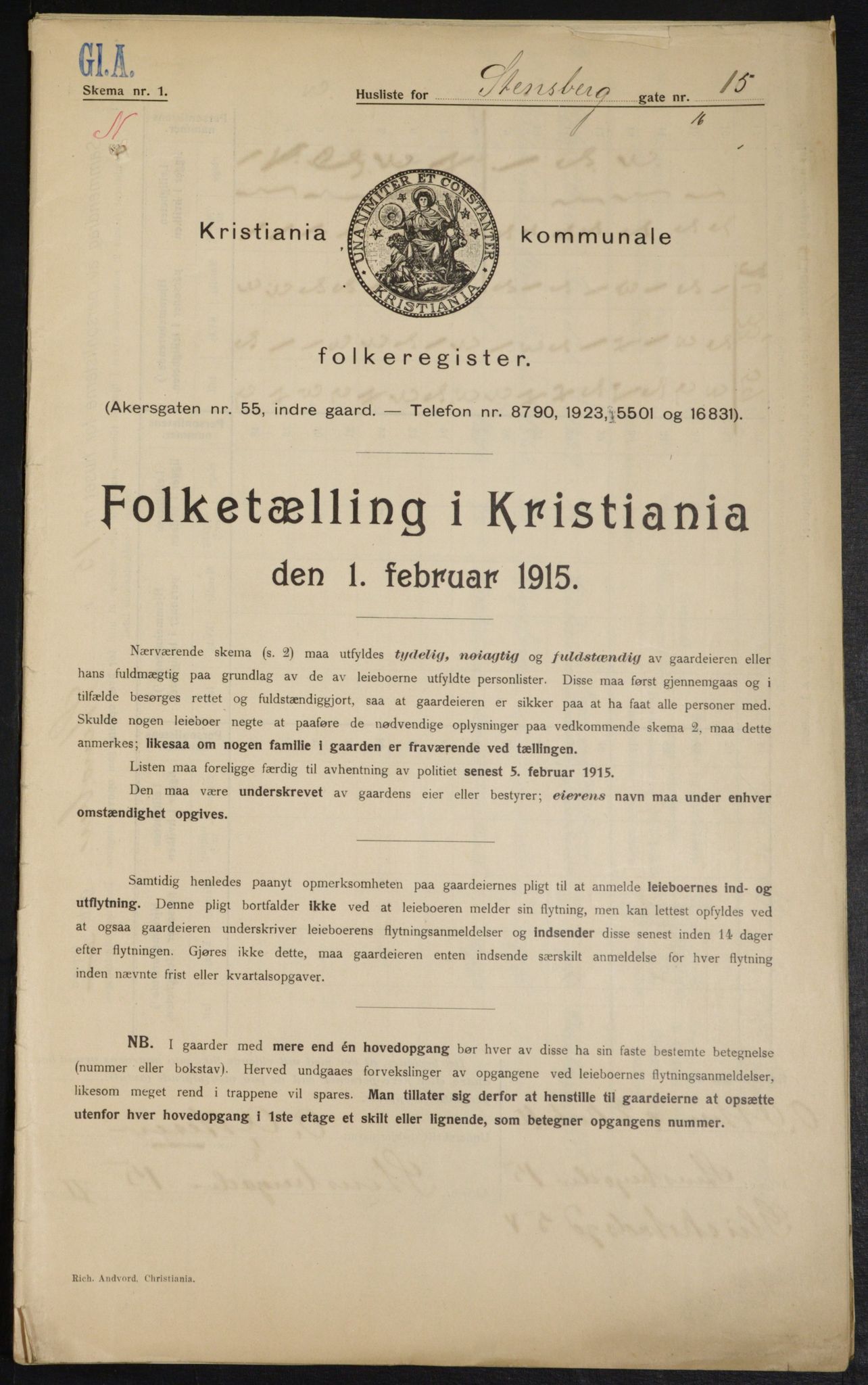 OBA, Kommunal folketelling 1.2.1915 for Kristiania, 1915, s. 101489