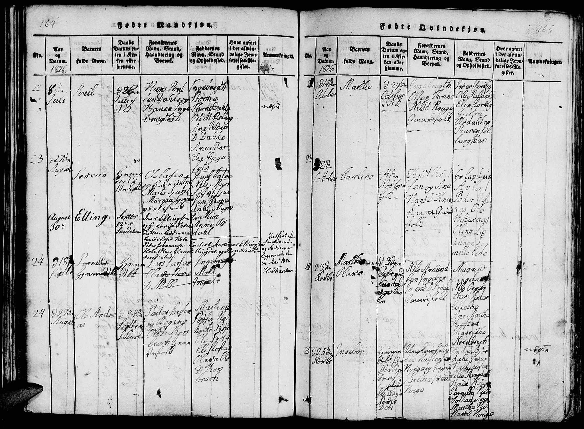 Ministerialprotokoller, klokkerbøker og fødselsregistre - Møre og Romsdal, AV/SAT-A-1454/519/L0260: Klokkerbok nr. 519C01, 1817-1829, s. 164-165