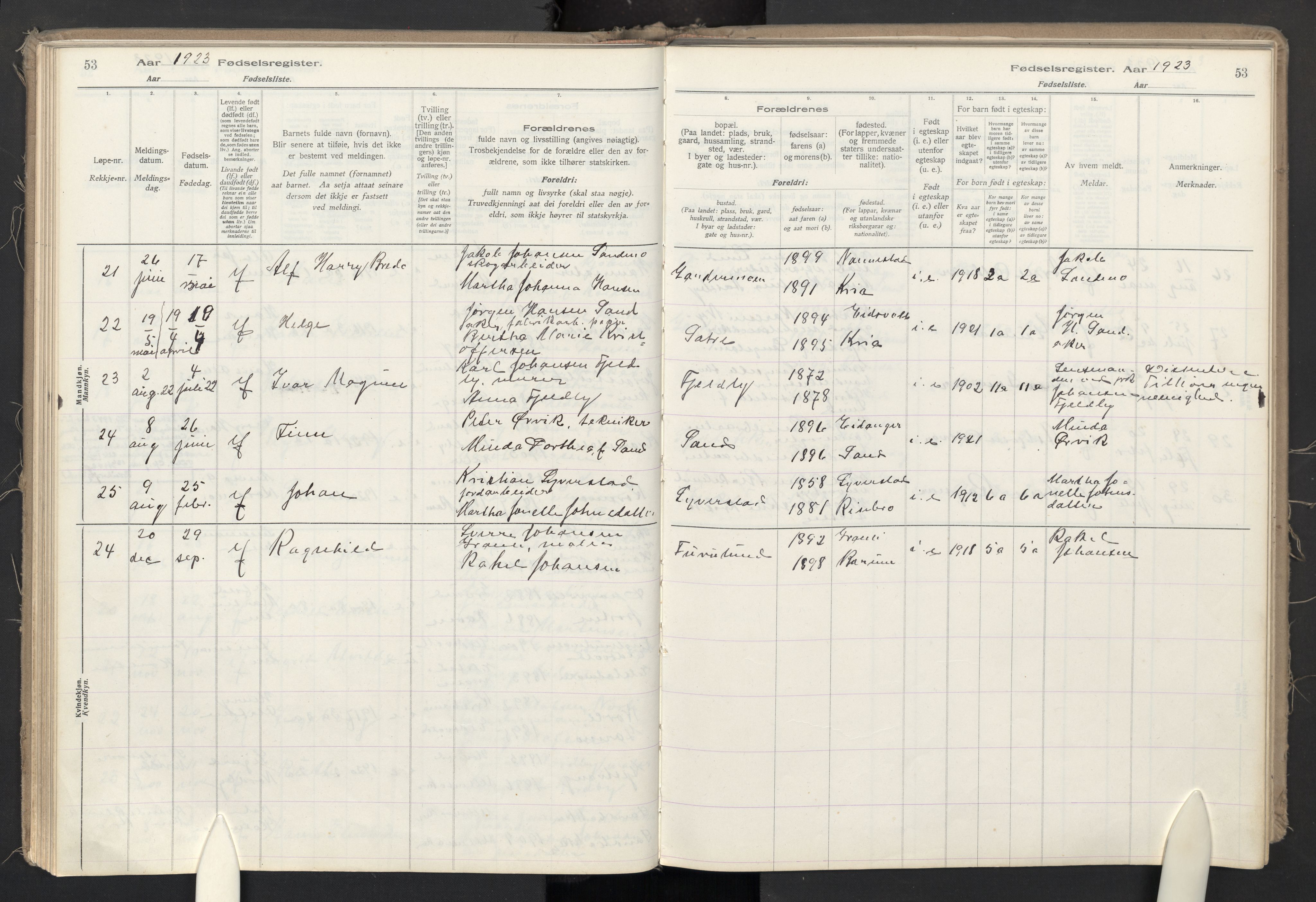 Ullensaker prestekontor Kirkebøker, AV/SAO-A-10236a/J/Jb/L0001: Fødselsregister nr. II 1, 1916-1946, s. 53