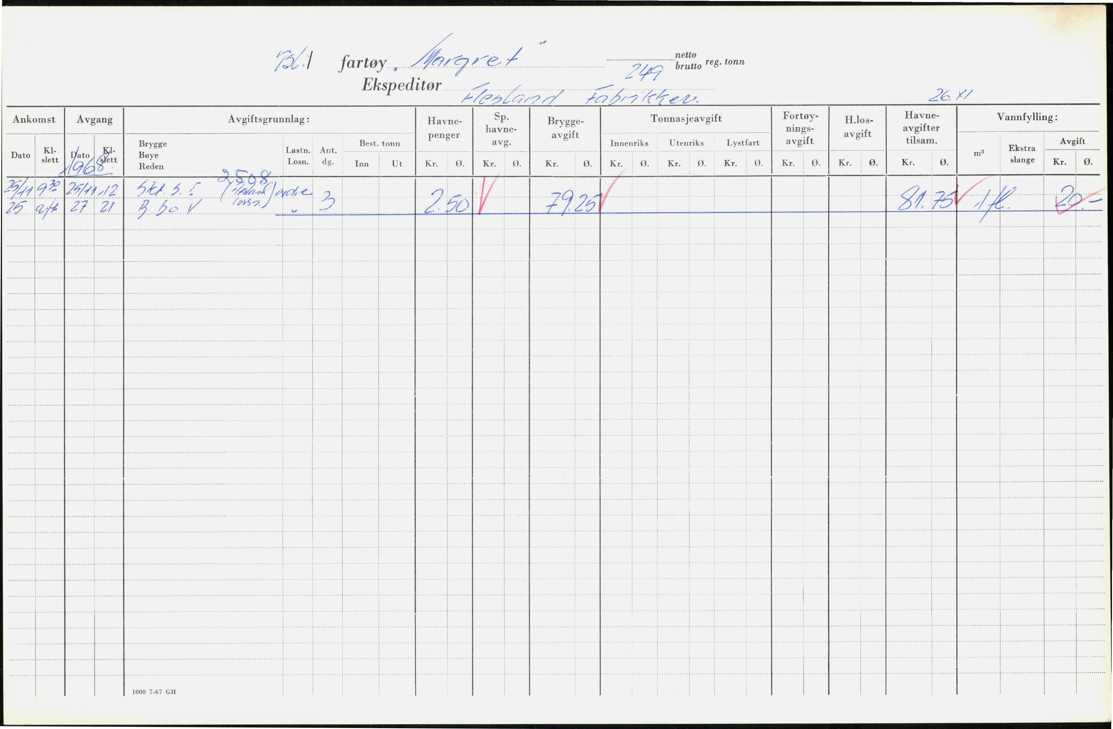 Bergen kommune. Havnekontor/havnefogd, BBA/A-0742/H/Ha/Hac/L0036: Skipsregister Margret-Melandrott, 1941-1975