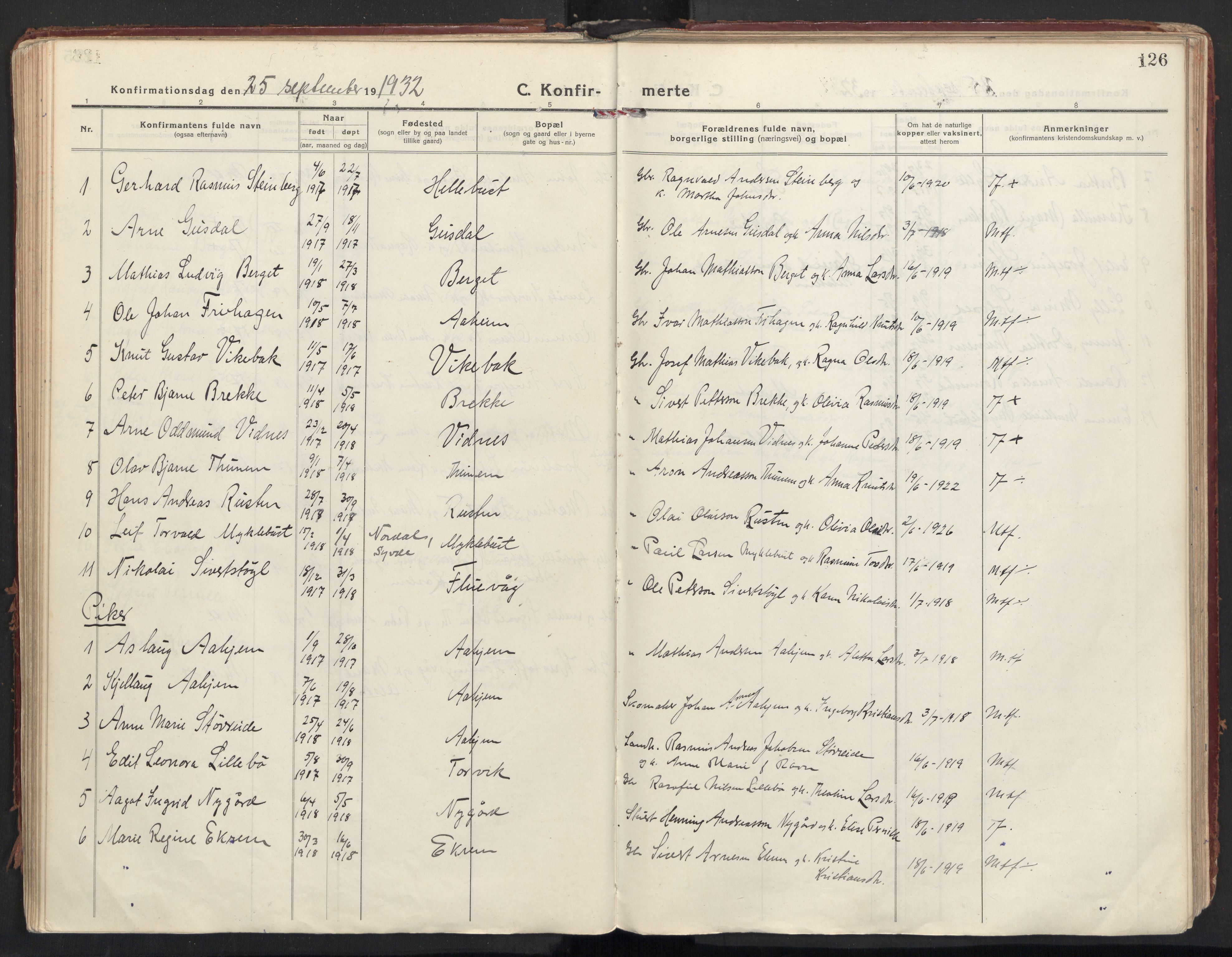 Ministerialprotokoller, klokkerbøker og fødselsregistre - Møre og Romsdal, AV/SAT-A-1454/501/L0012: Ministerialbok nr. 501A12, 1920-1946, s. 126