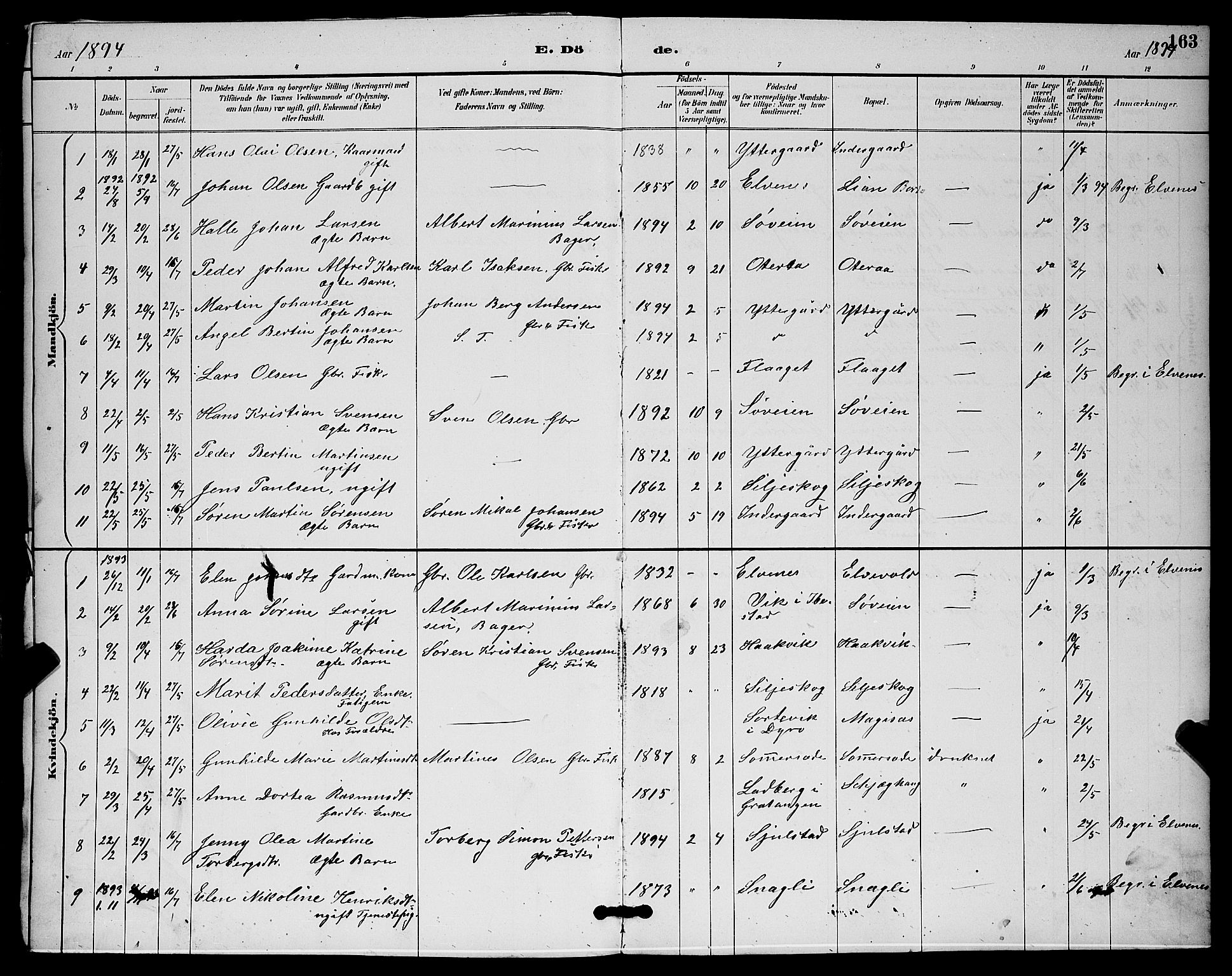 Ibestad sokneprestembete, SATØ/S-0077/H/Ha/Hab/L0015klokker: Klokkerbok nr. 15, 1888-1899, s. 163