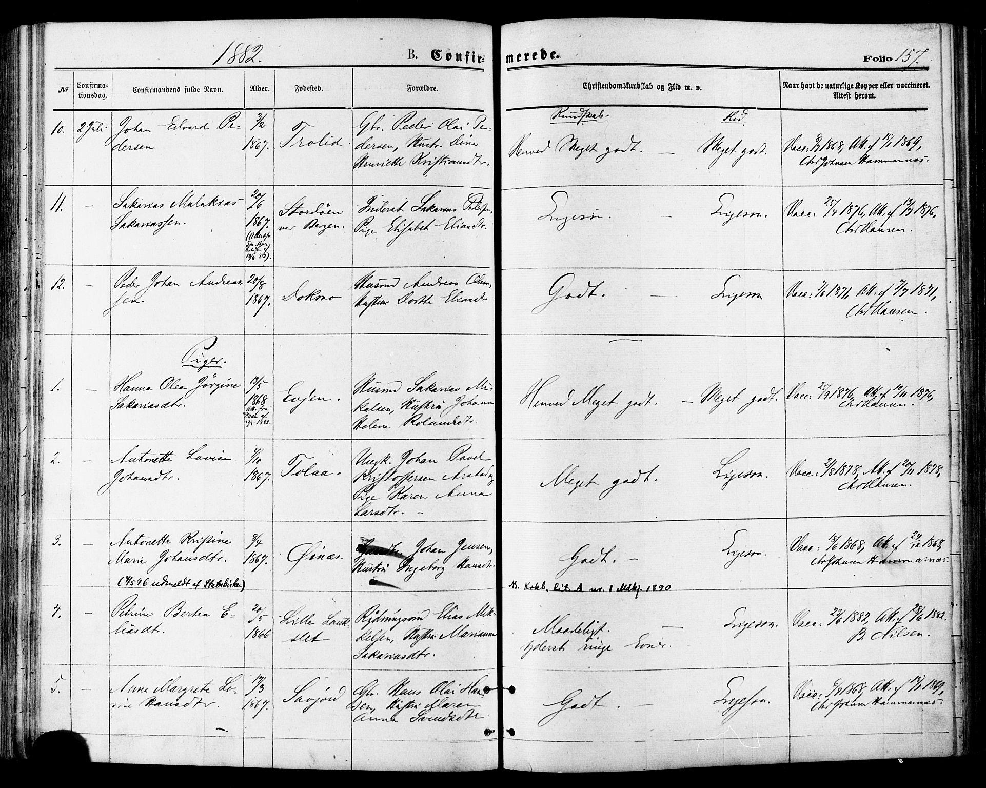 Ministerialprotokoller, klokkerbøker og fødselsregistre - Nordland, SAT/A-1459/846/L0645: Ministerialbok nr. 846A03, 1872-1886, s. 157