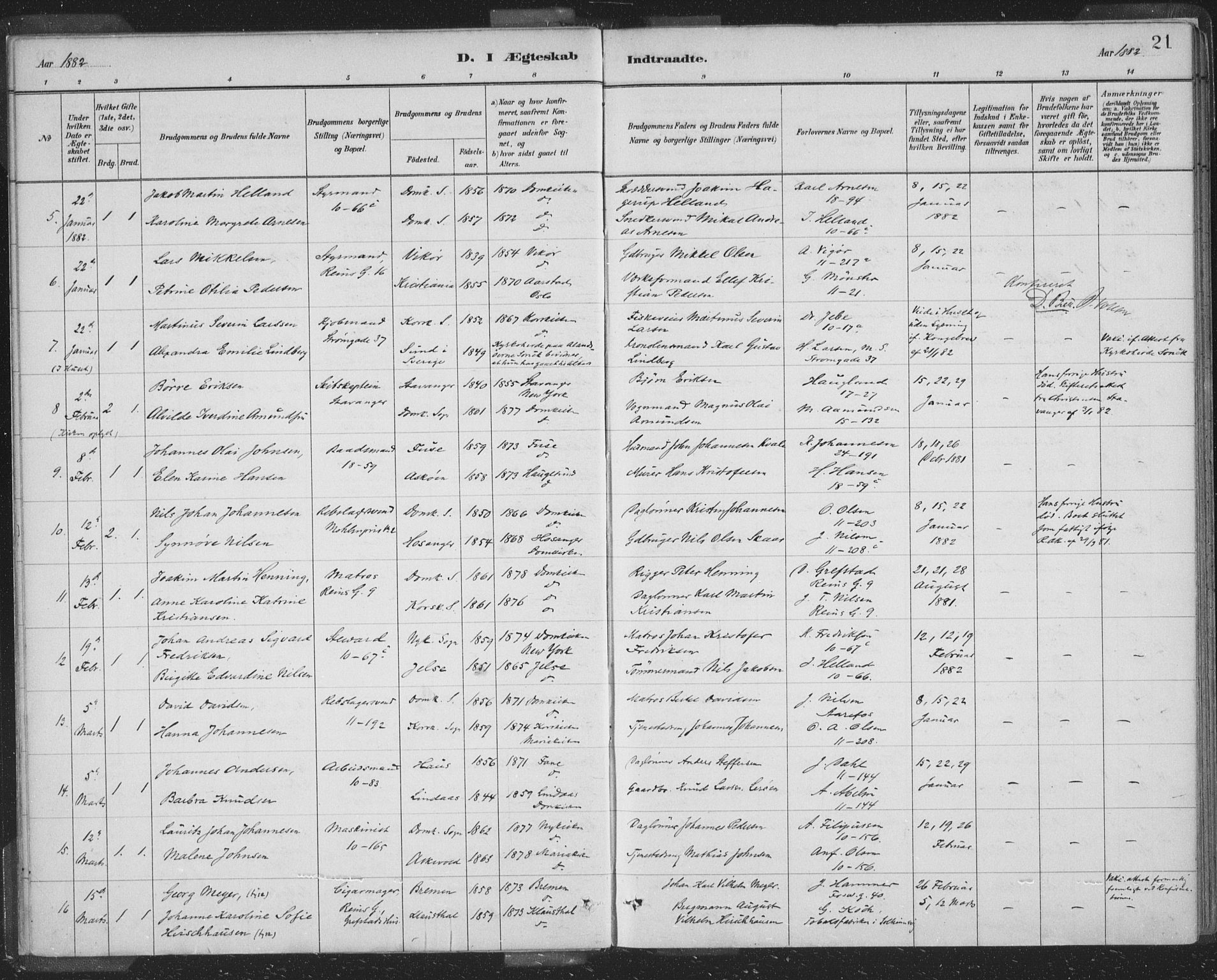 Domkirken sokneprestembete, AV/SAB-A-74801/H/Hab/L0032: Klokkerbok nr. D 4, 1880-1907, s. 21
