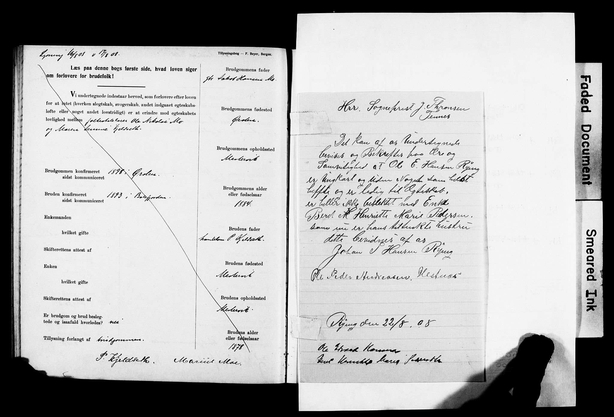 Balsfjord sokneprestembete, AV/SATØ-S-1303/H/Hd/L0032: Lysningsprotokoll nr. 32, 1907-1910