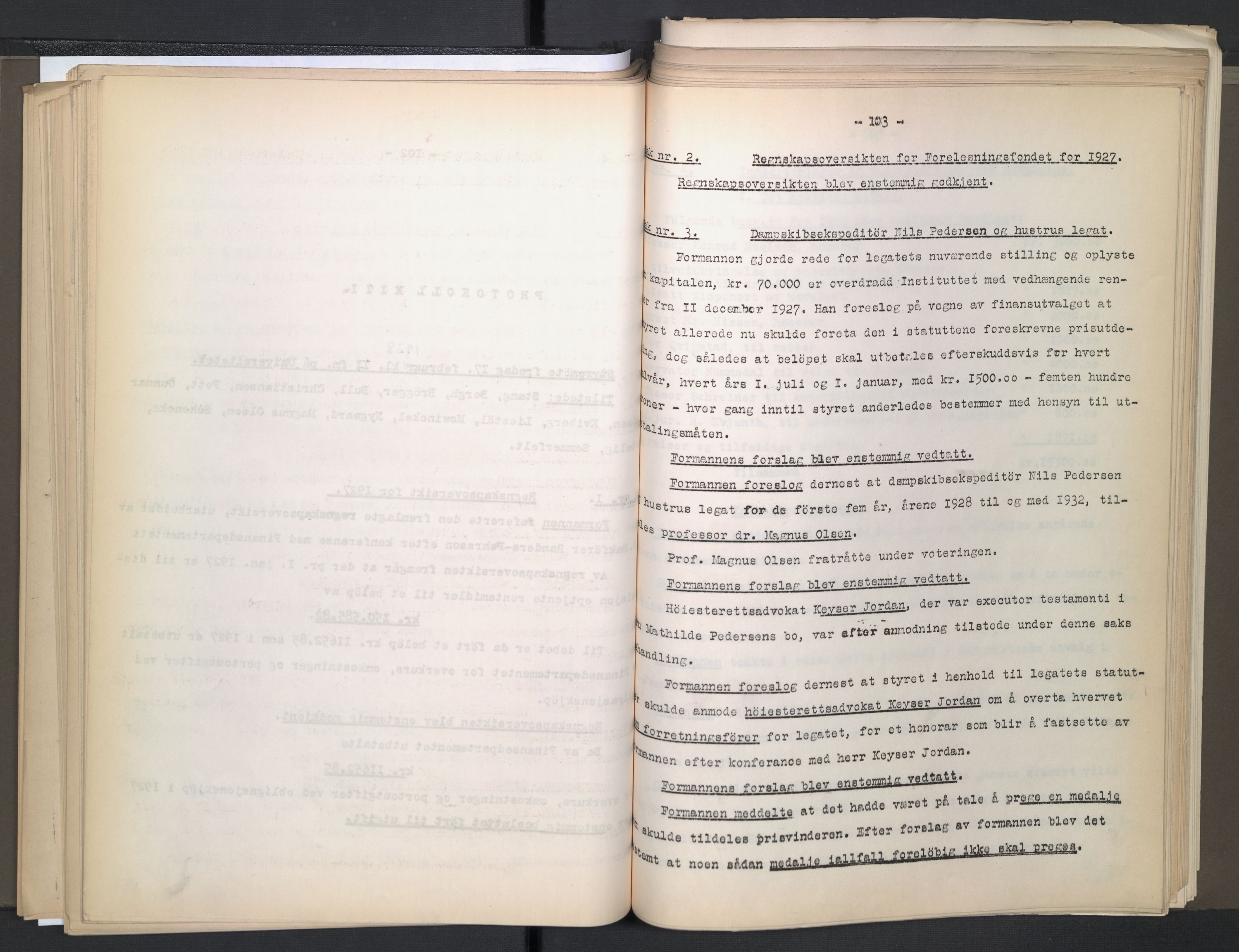 Instituttet for sammenlignende kulturforskning, AV/RA-PA-0424/A/L0005: Styreprotokoll, 1923-1930, s. 103