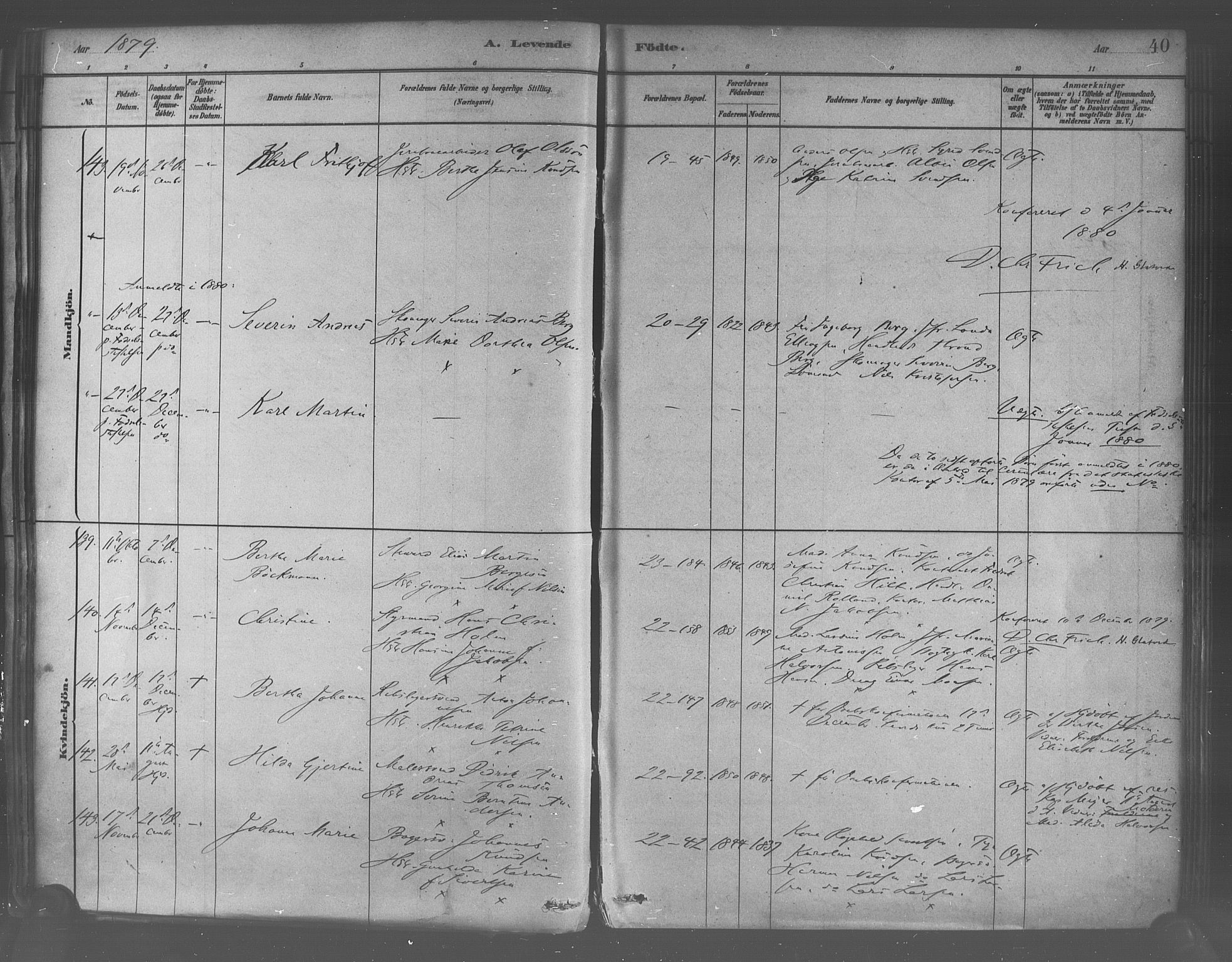 Korskirken sokneprestembete, SAB/A-76101/H/Haa/L0021: Ministerialbok nr. B 7, 1878-1889, s. 40
