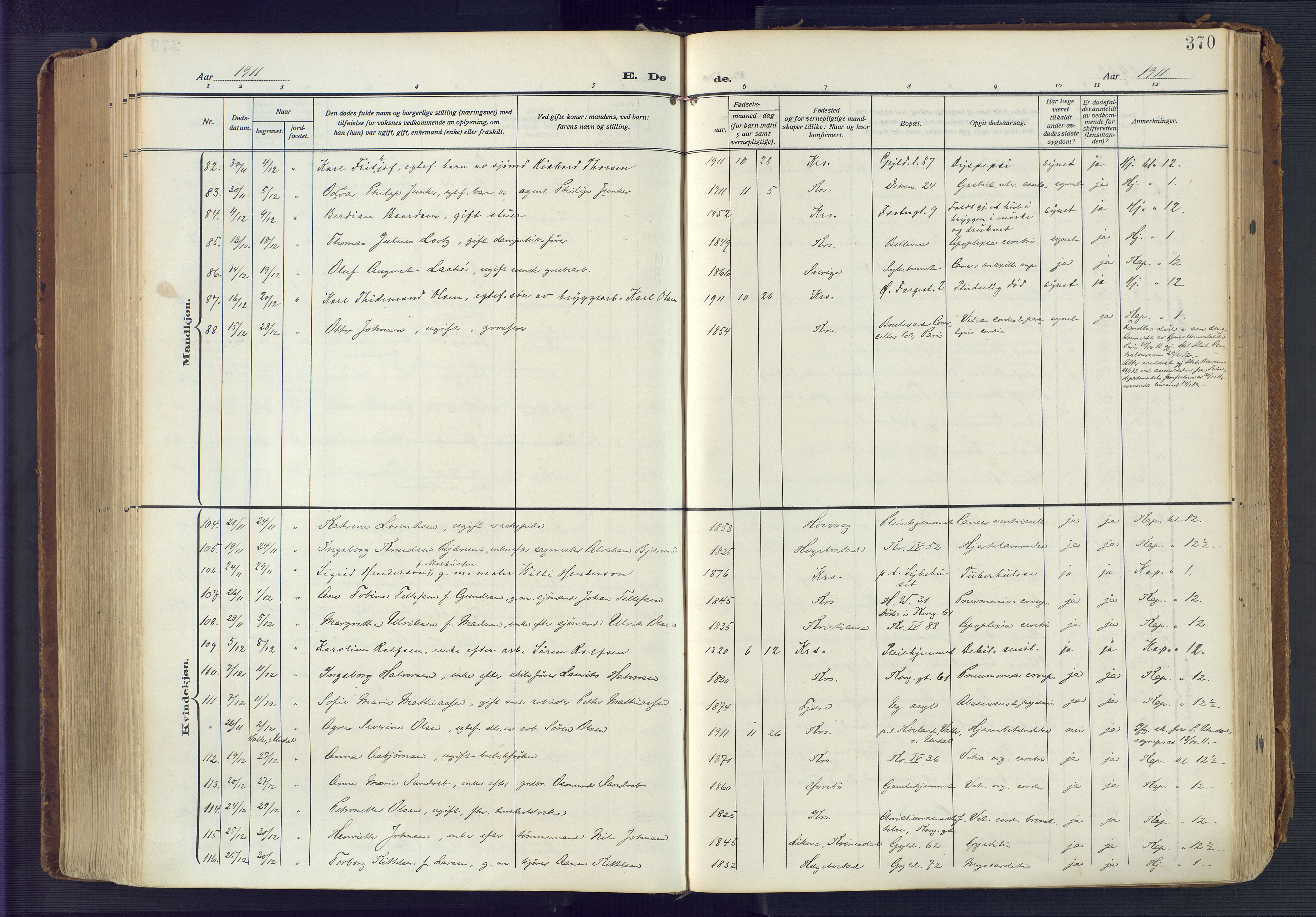 Kristiansand domprosti, AV/SAK-1112-0006/F/Fa/L0023: Ministerialbok nr. A 22, 1909-1917, s. 370