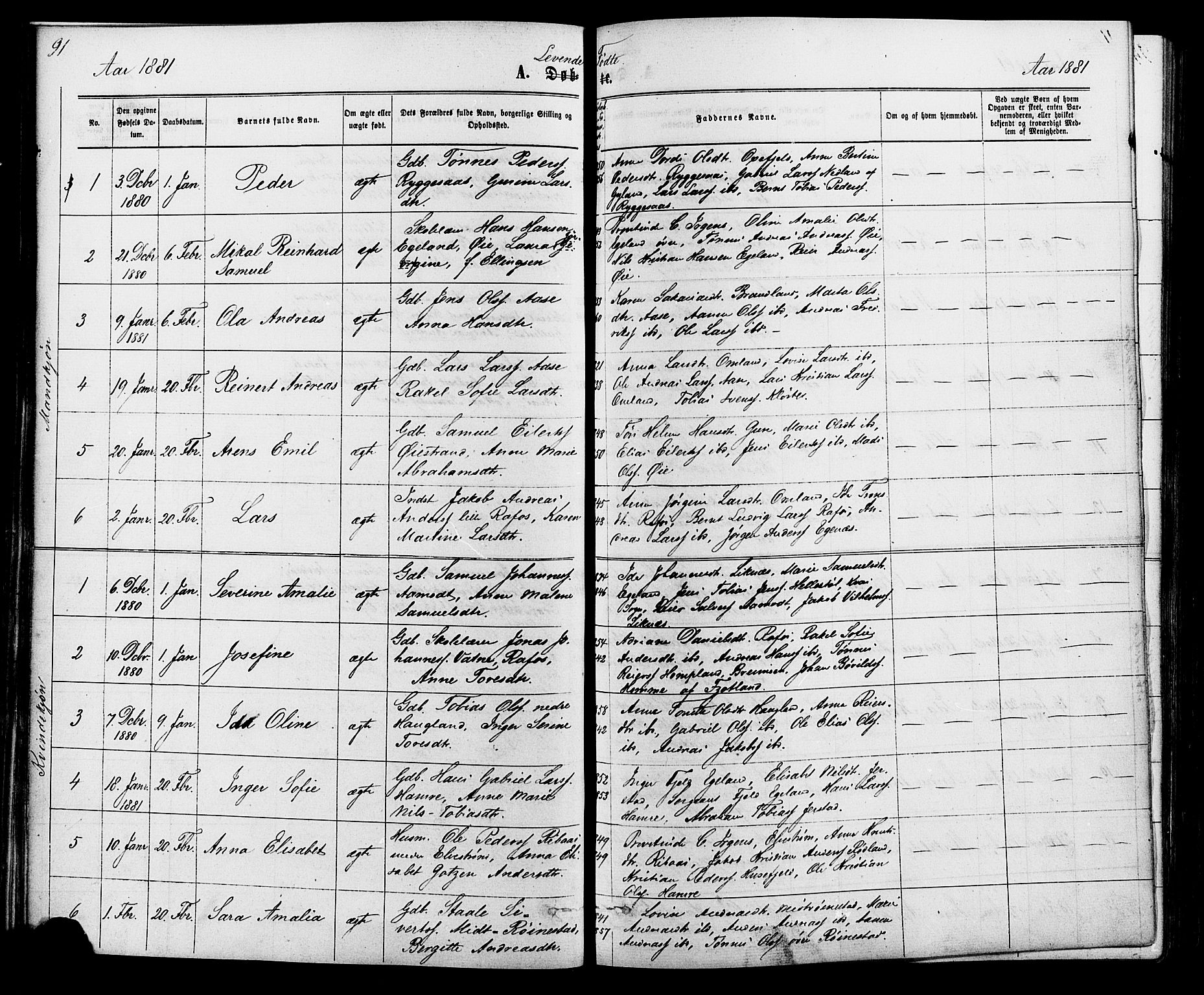 Kvinesdal sokneprestkontor, SAK/1111-0026/F/Fa/Fab/L0007: Ministerialbok nr. A 7, 1870-1885, s. 91