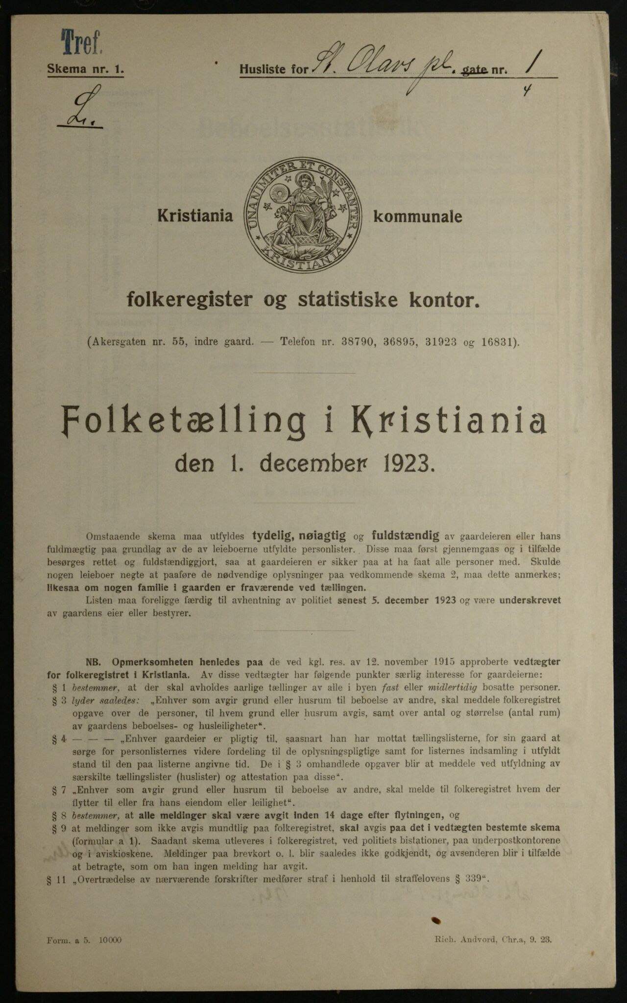 OBA, Kommunal folketelling 1.12.1923 for Kristiania, 1923, s. 97639