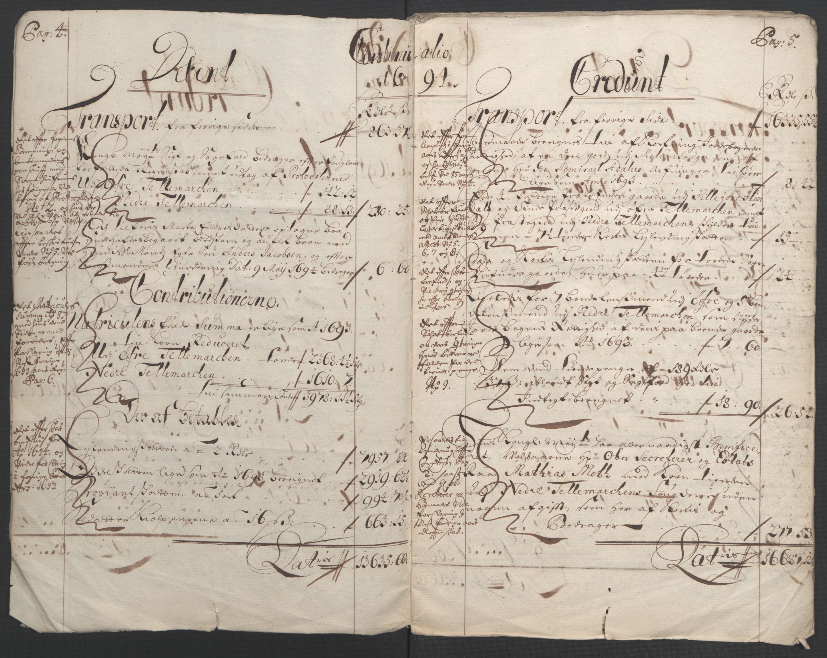 Rentekammeret inntil 1814, Reviderte regnskaper, Fogderegnskap, AV/RA-EA-4092/R36/L2092: Fogderegnskap Øvre og Nedre Telemark og Bamble, 1694, s. 5