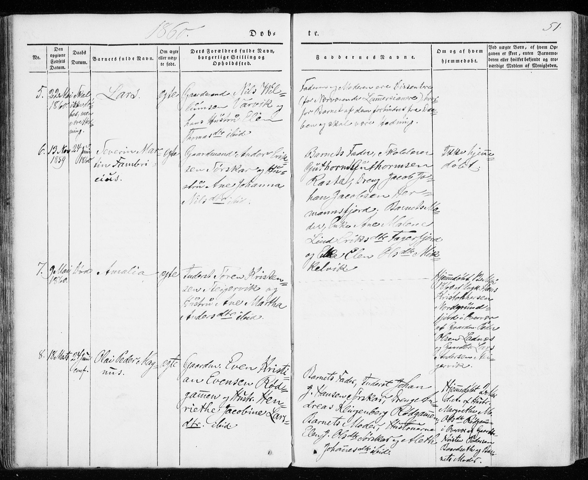 Karlsøy sokneprestembete, AV/SATØ-S-1299/H/Ha/Haa/L0009kirke: Ministerialbok nr. 9, 1838-1867, s. 51