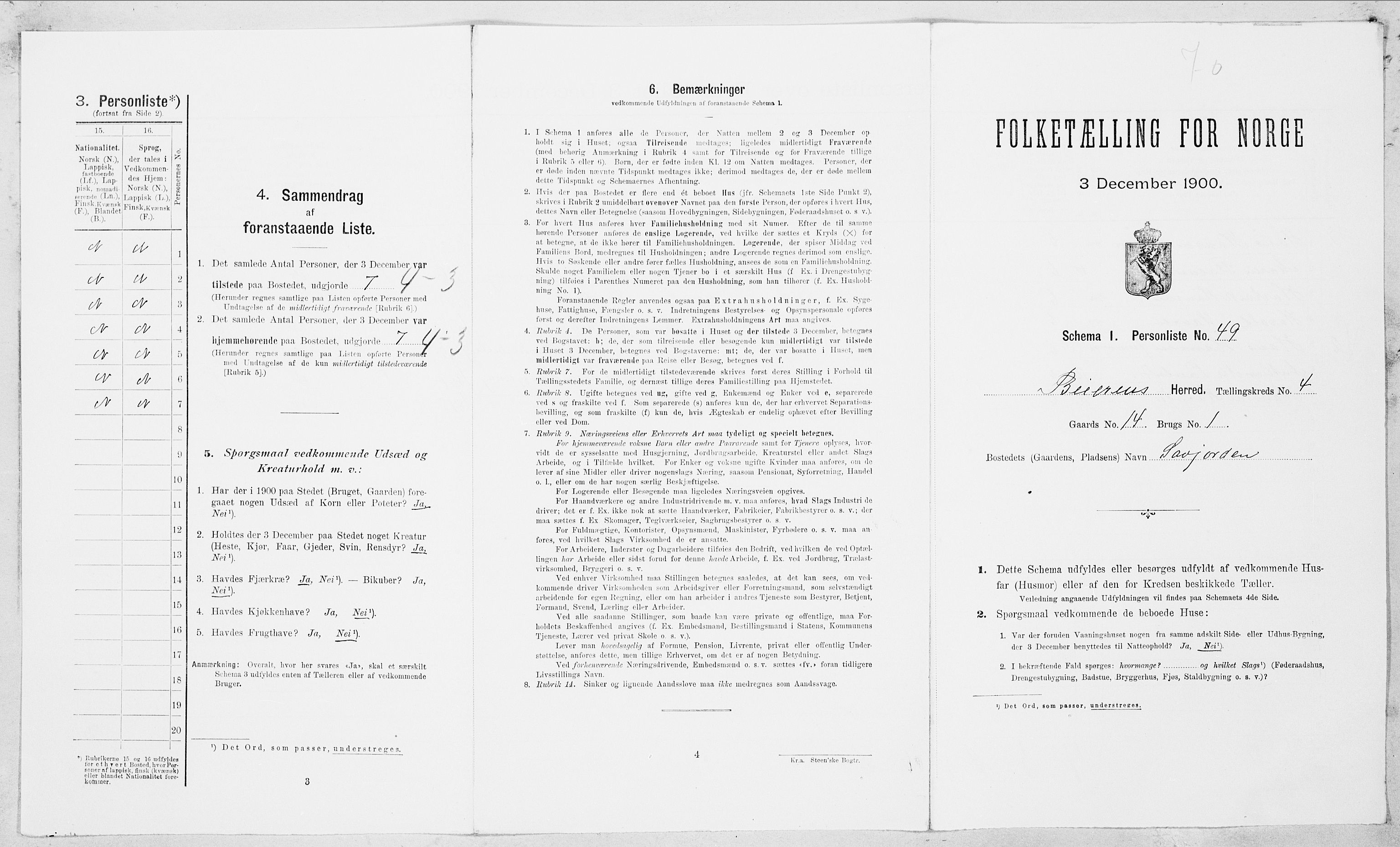 SAT, Folketelling 1900 for 1839 Beiarn herred, 1900, s. 276