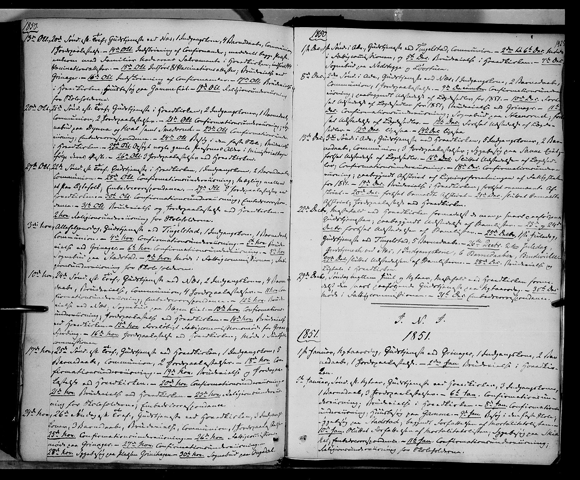 Gran prestekontor, AV/SAH-PREST-112/H/Ha/Haa/L0011: Ministerialbok nr. 11, 1842-1856, s. 1424-1425