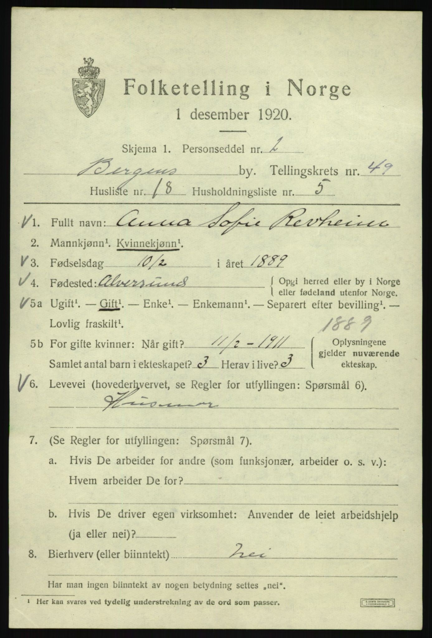 SAB, Folketelling 1920 for 1301 Bergen kjøpstad, 1920, s. 118415