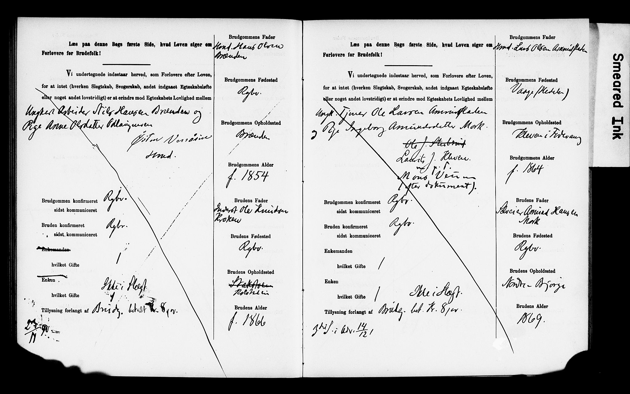 Ringebu prestekontor, AV/SAH-PREST-082/I/Ie: Lysningsprotokoll nr. 2, 1886-1894