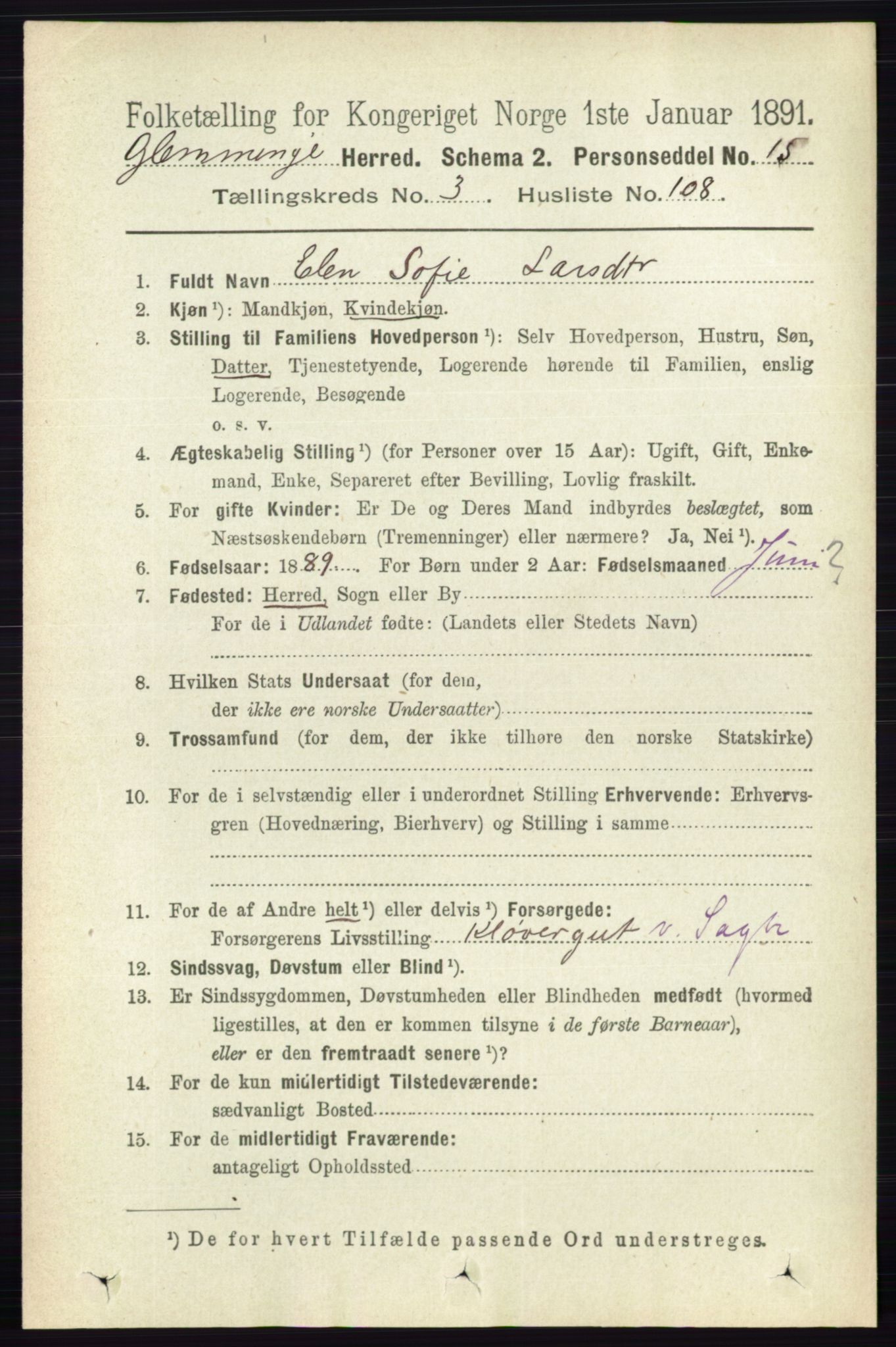 RA, Folketelling 1891 for 0132 Glemmen herred, 1891, s. 2995