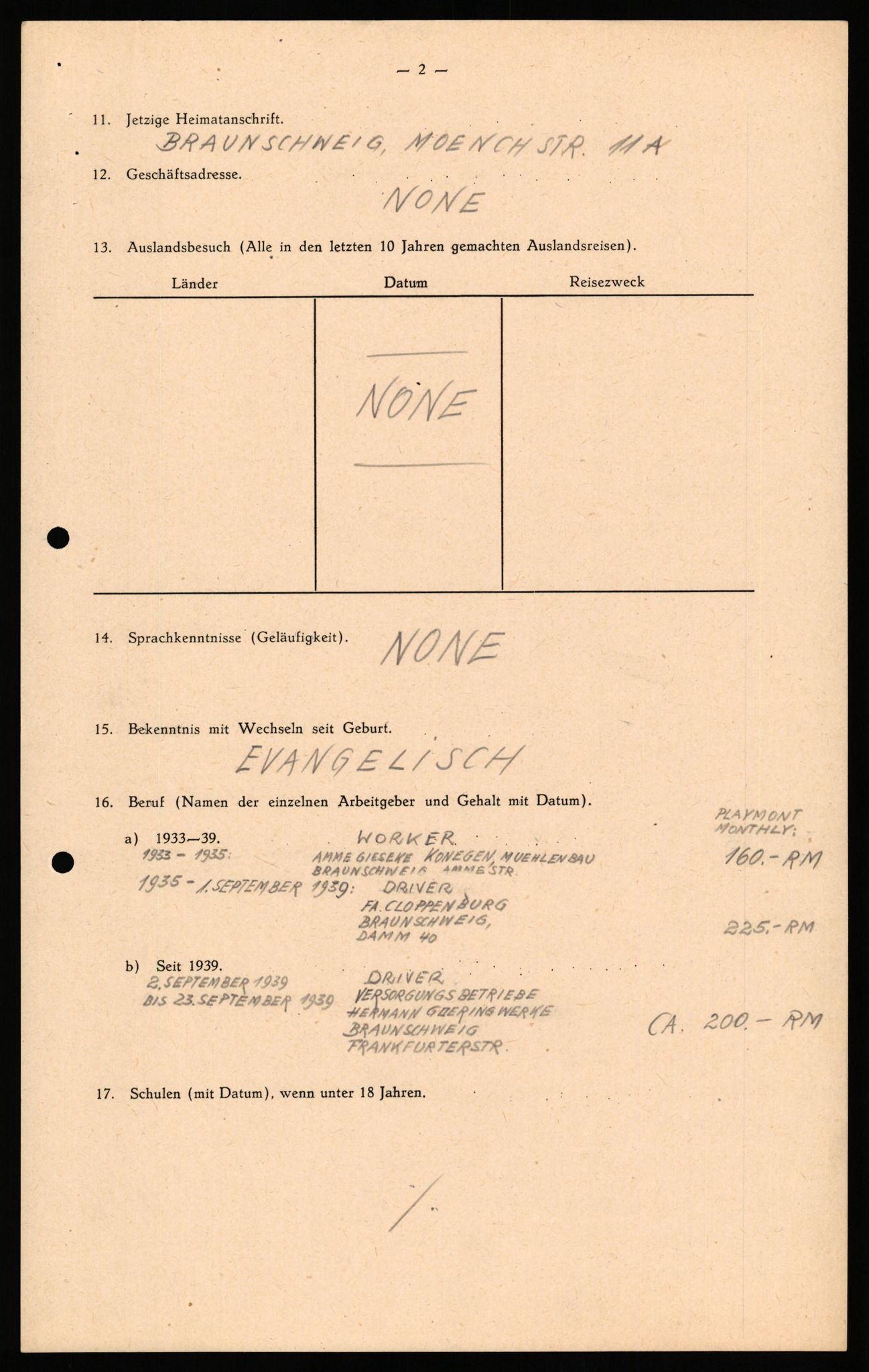 Forsvaret, Forsvarets overkommando II, AV/RA-RAFA-3915/D/Db/L0037: CI Questionaires. Tyske okkupasjonsstyrker i Norge. Tyskere., 1945-1946, s. 34