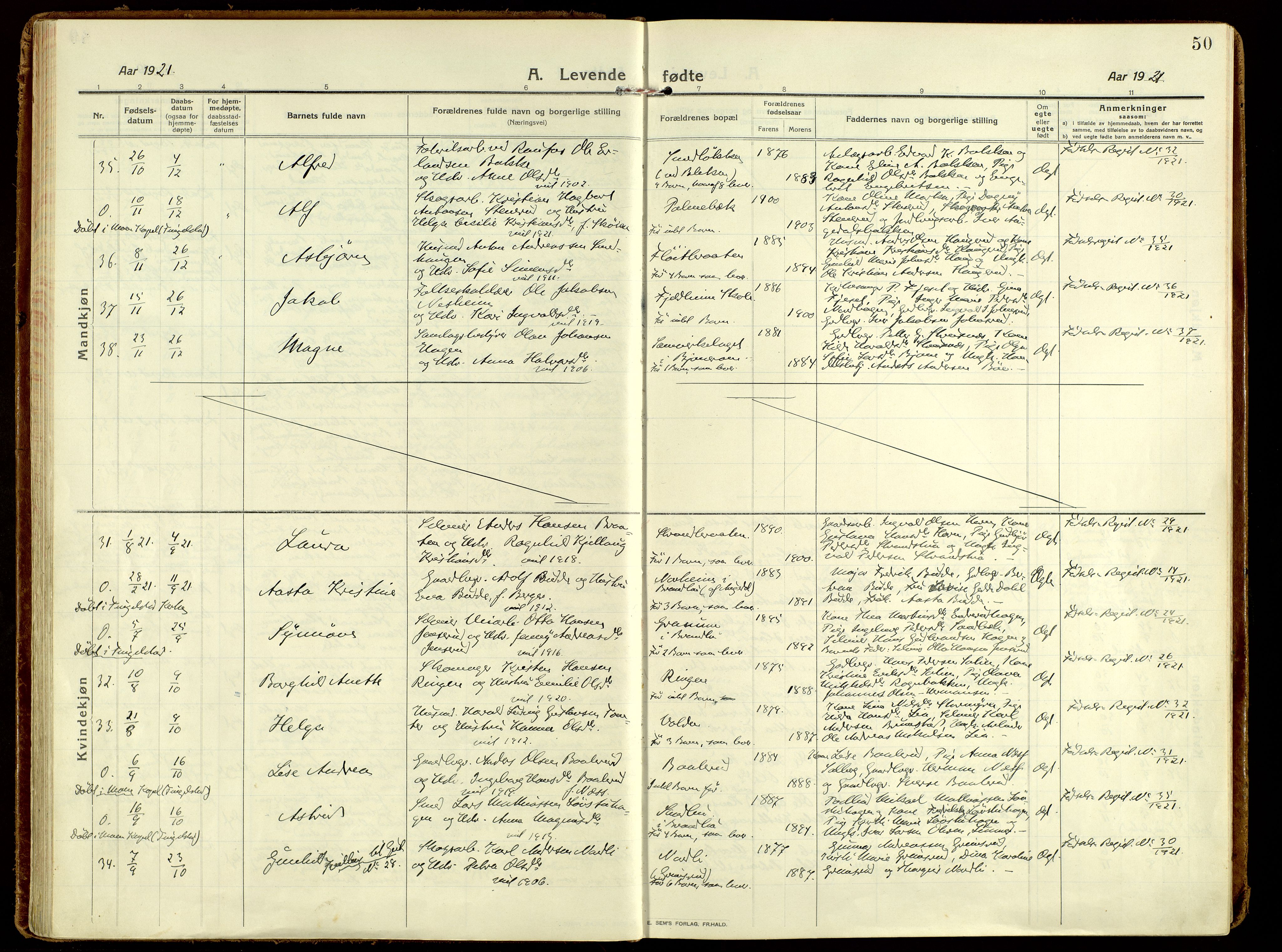 Brandbu prestekontor, AV/SAH-PREST-114/H/Ha/Haa/L0004: Ministerialbok nr. 4, 1913-1923, s. 50