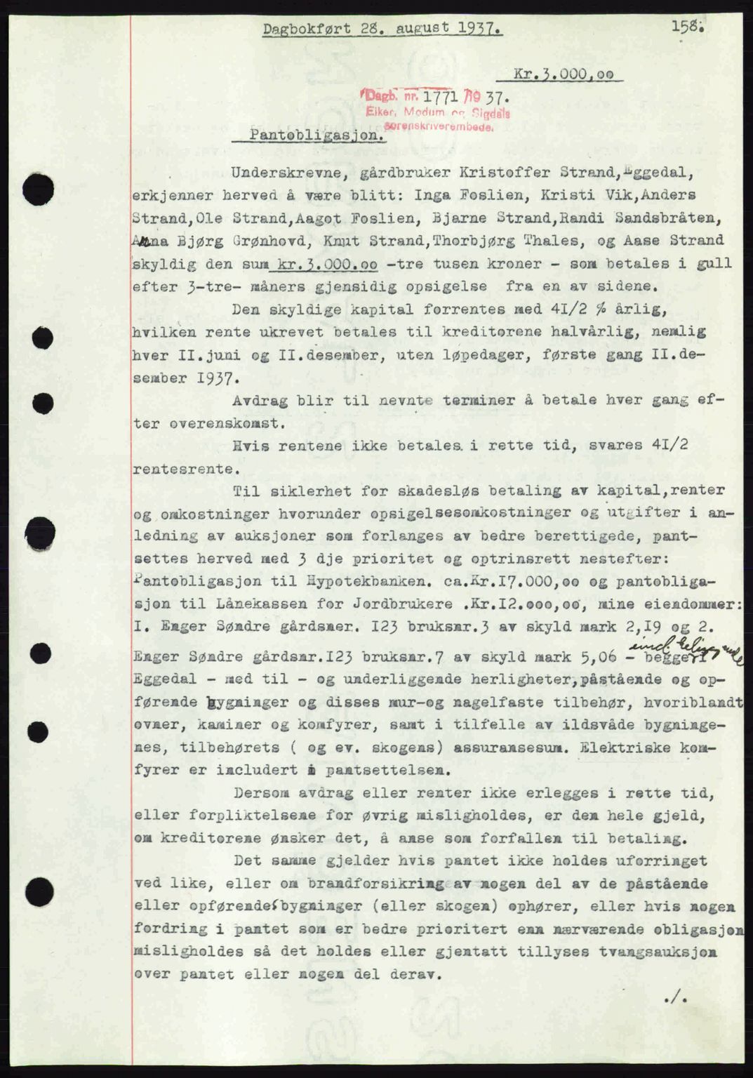 Eiker, Modum og Sigdal sorenskriveri, SAKO/A-123/G/Ga/Gab/L0036: Pantebok nr. A6, 1937-1937, Dagboknr: 1771/1937