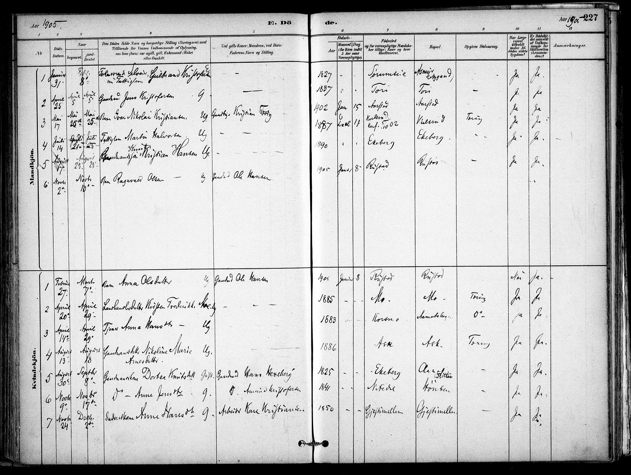 Gjerdrum prestekontor Kirkebøker, AV/SAO-A-10412b/F/Fb/L0001: Ministerialbok nr. II 1, 1881-1921, s. 227