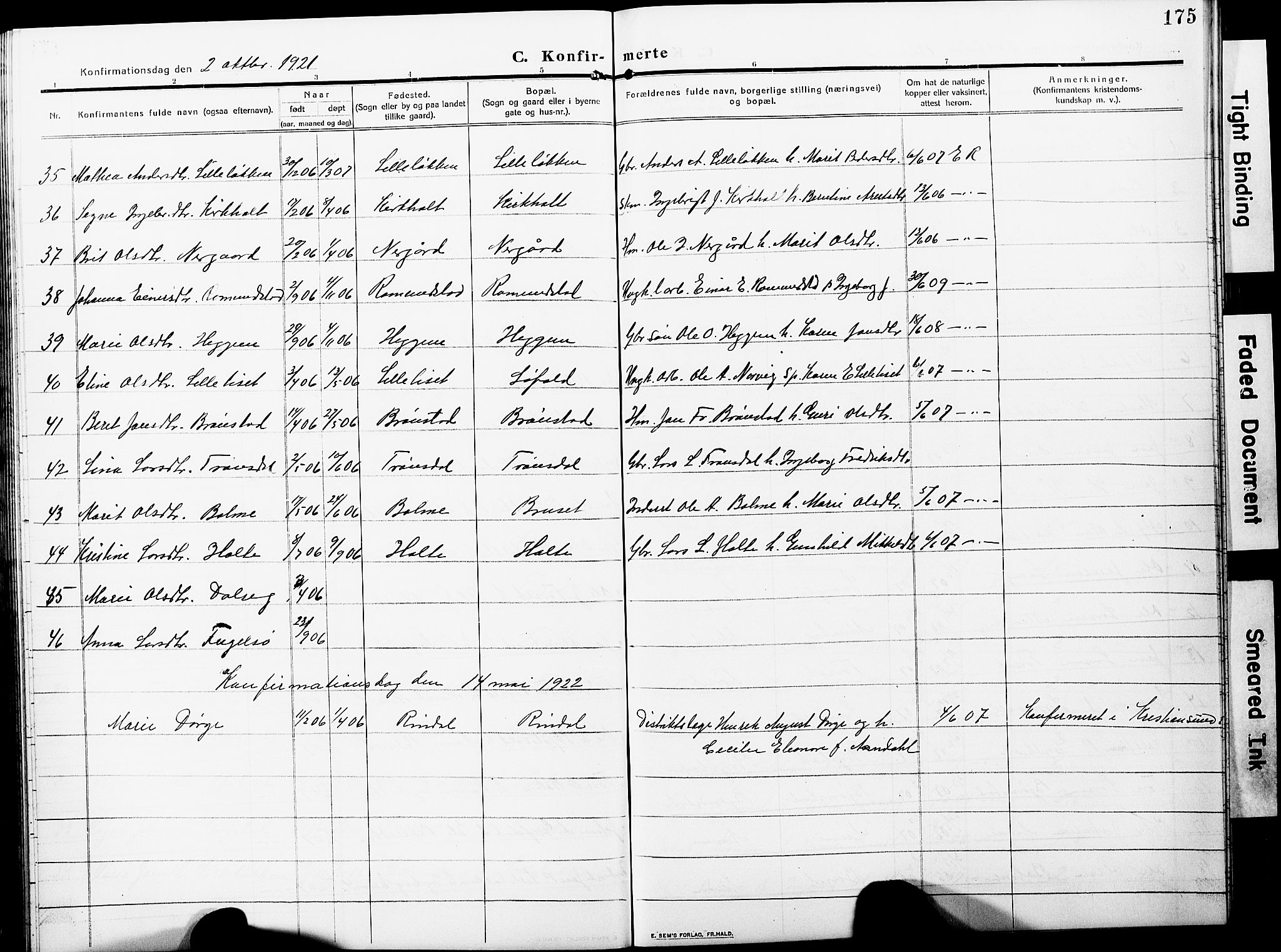 Ministerialprotokoller, klokkerbøker og fødselsregistre - Møre og Romsdal, AV/SAT-A-1454/598/L1079: Klokkerbok nr. 598C04, 1909-1927, s. 175