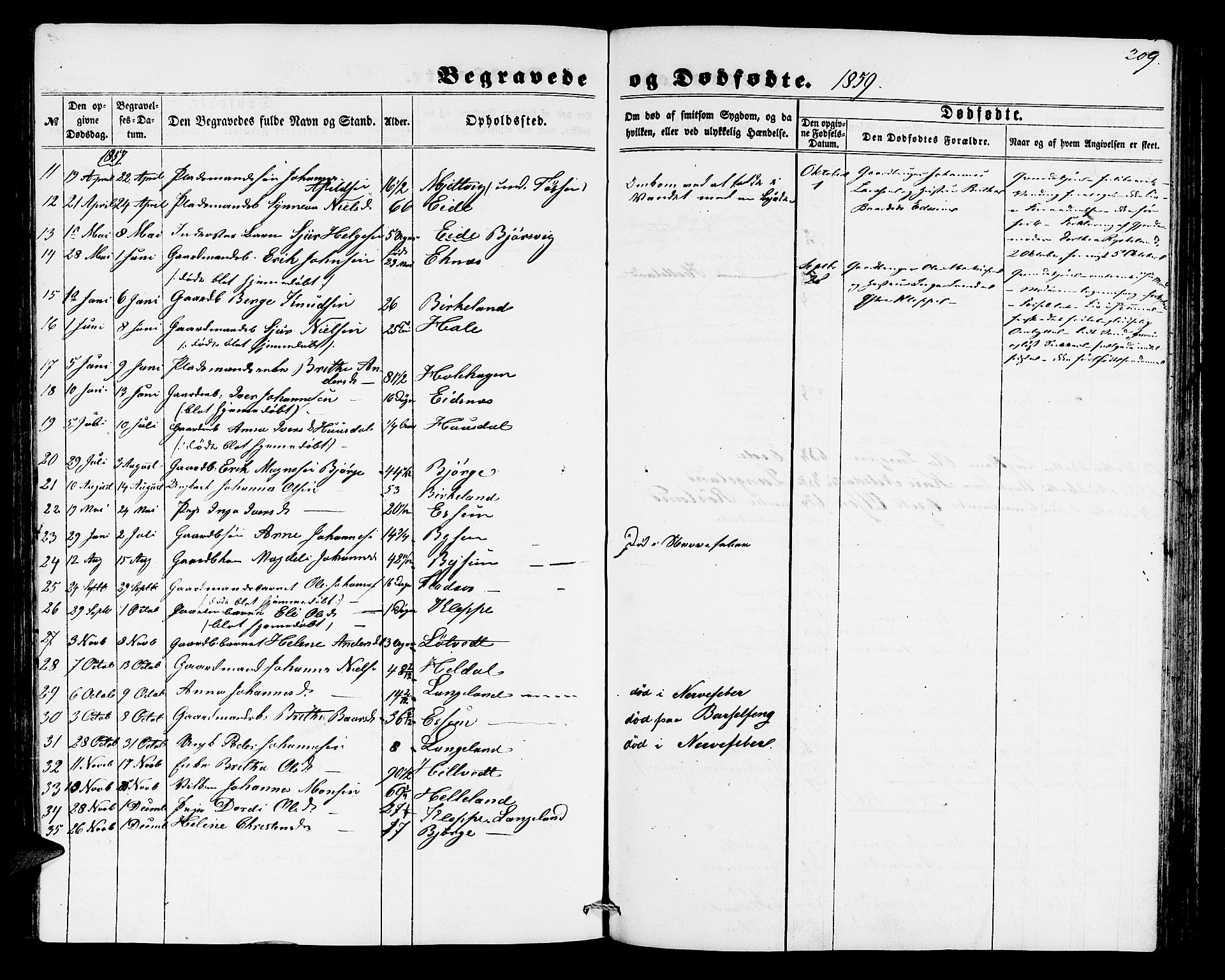 Hosanger sokneprestembete, AV/SAB-A-75801/H/Hab: Klokkerbok nr. A 2, 1857-1881, s. 209