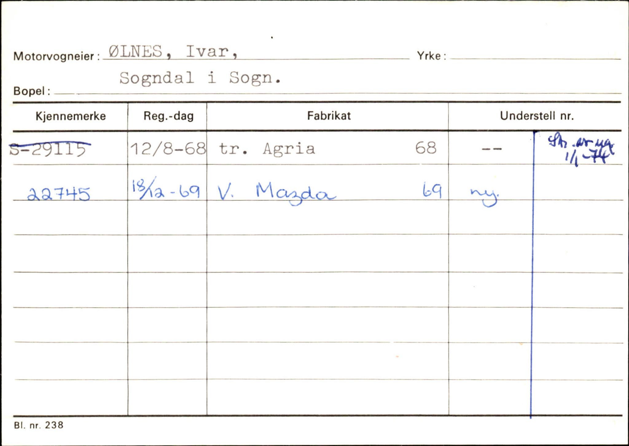 Statens vegvesen, Sogn og Fjordane vegkontor, AV/SAB-A-5301/4/F/L0125: Eigarregister Sogndal V-Å. Aurland A-Å. Fjaler A-N, 1945-1975, s. 241