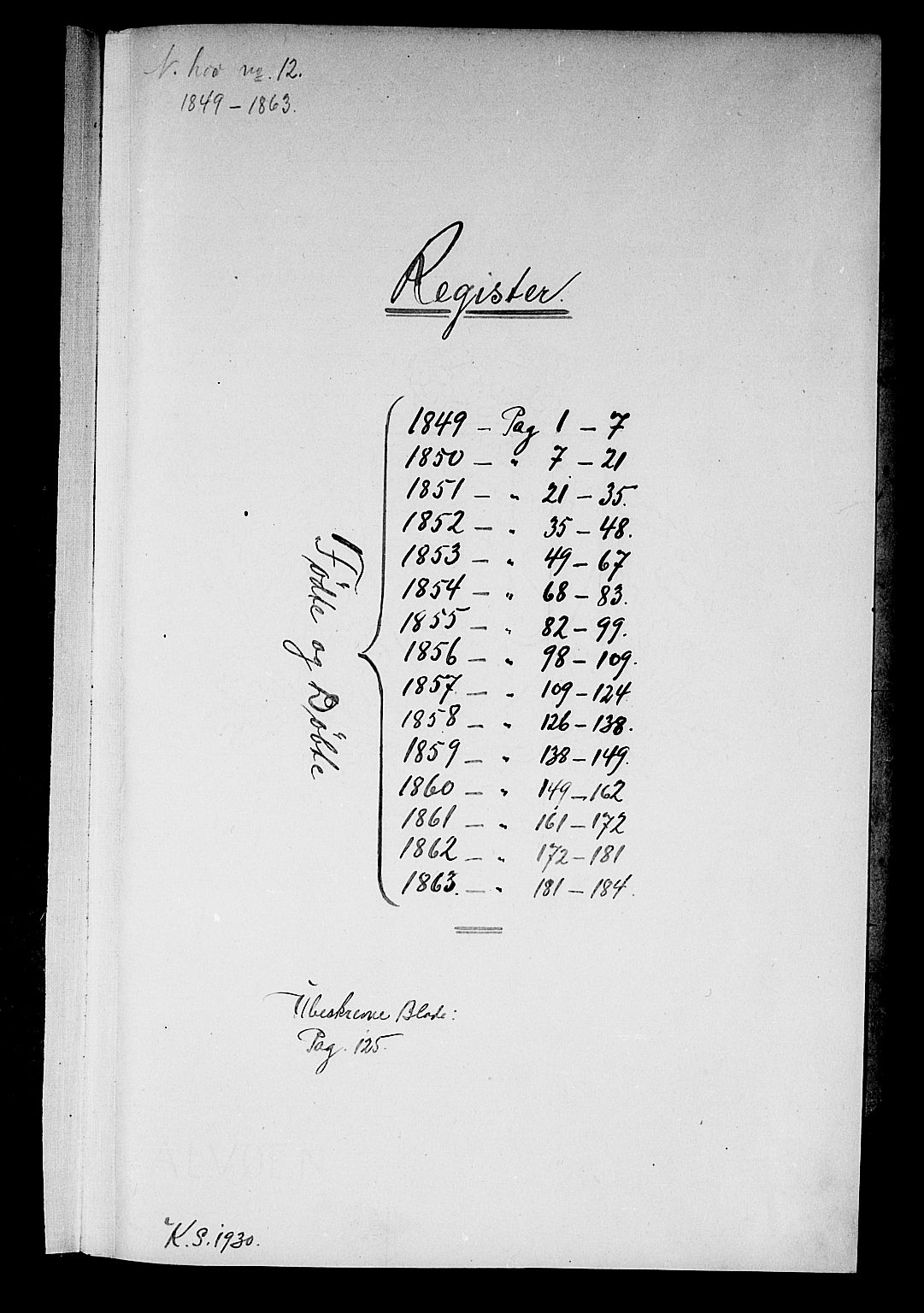 Norderhov kirkebøker, SAKO/A-237/G/Ga/L0005: Klokkerbok nr. I 5, 1849-1863