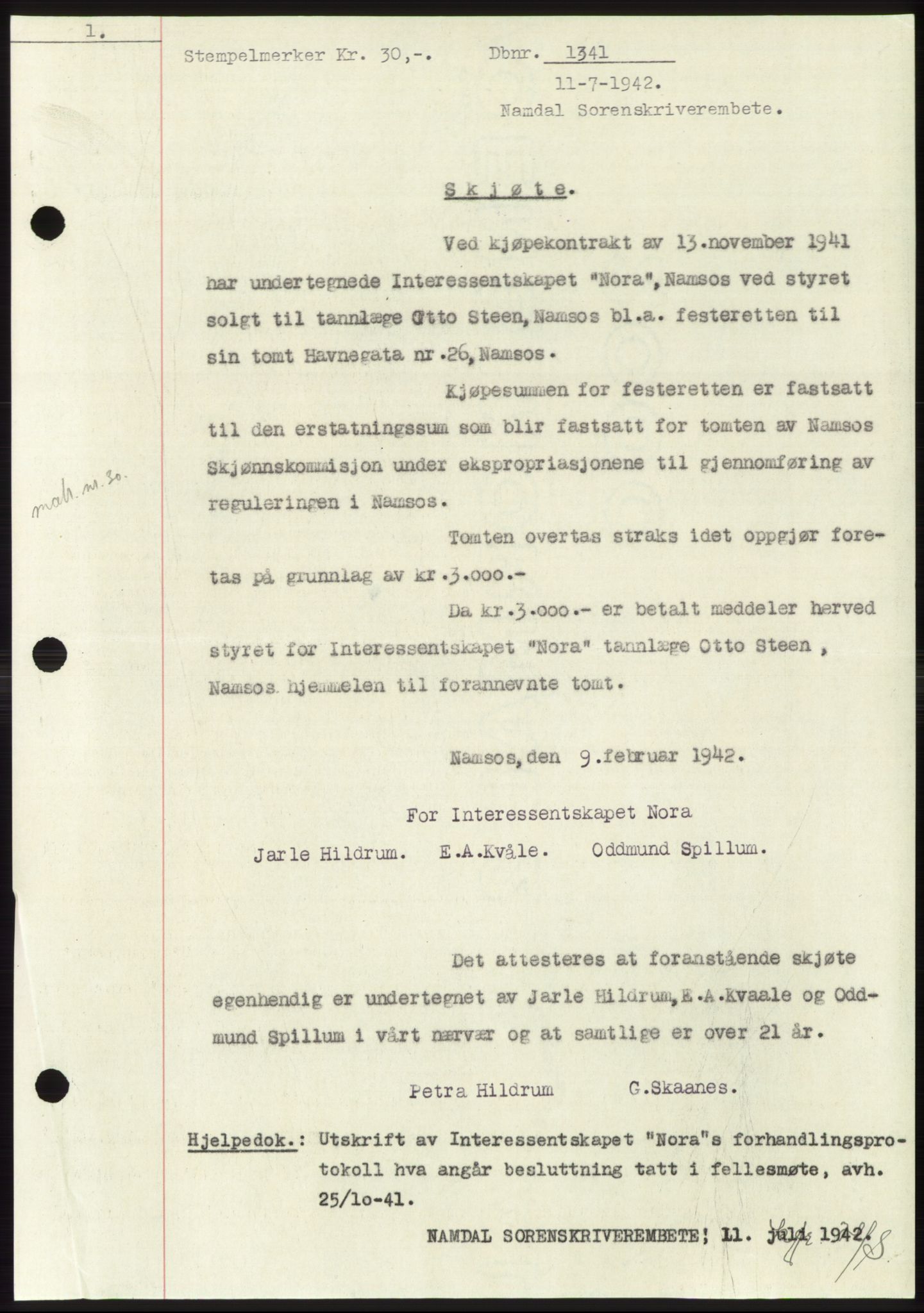 Namdal sorenskriveri, SAT/A-4133/1/2/2C: Pantebok nr. -, 1942-1943, Dagboknr: 1341/1942