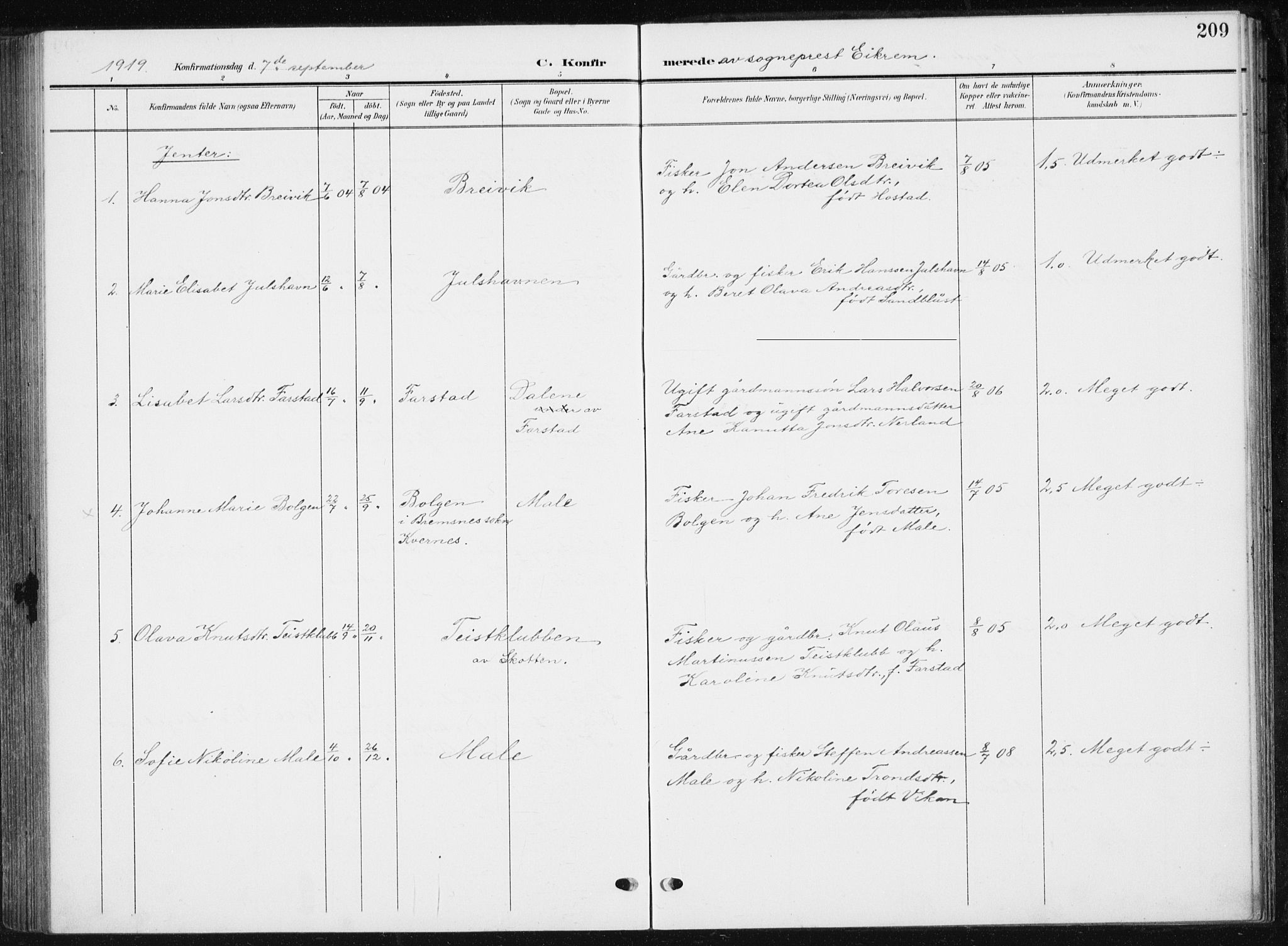 Ministerialprotokoller, klokkerbøker og fødselsregistre - Møre og Romsdal, AV/SAT-A-1454/567/L0784: Klokkerbok nr. 567C04, 1903-1938, s. 209