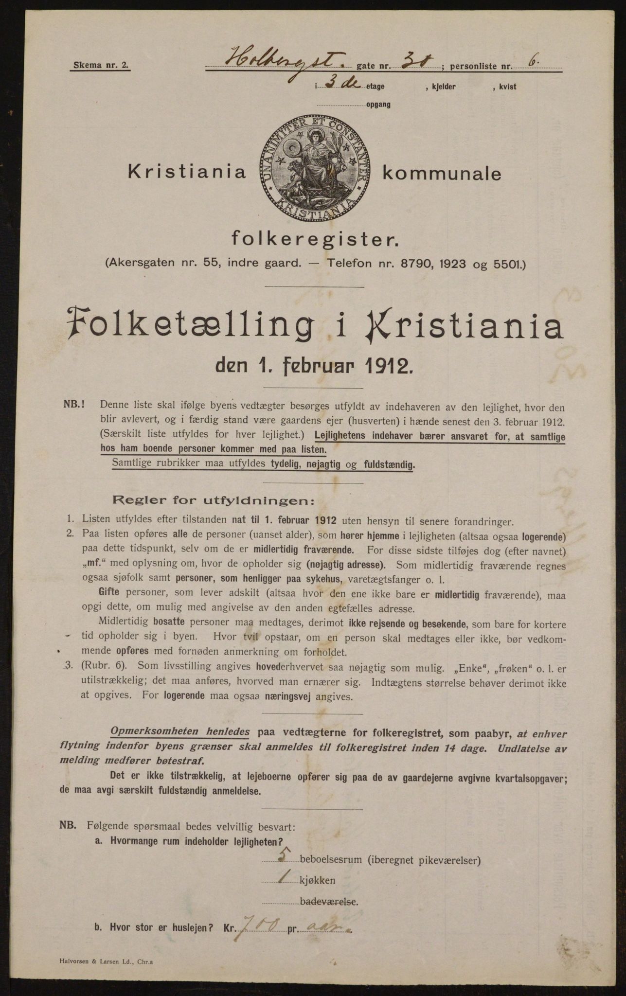 OBA, Kommunal folketelling 1.2.1912 for Kristiania, 1912, s. 40916