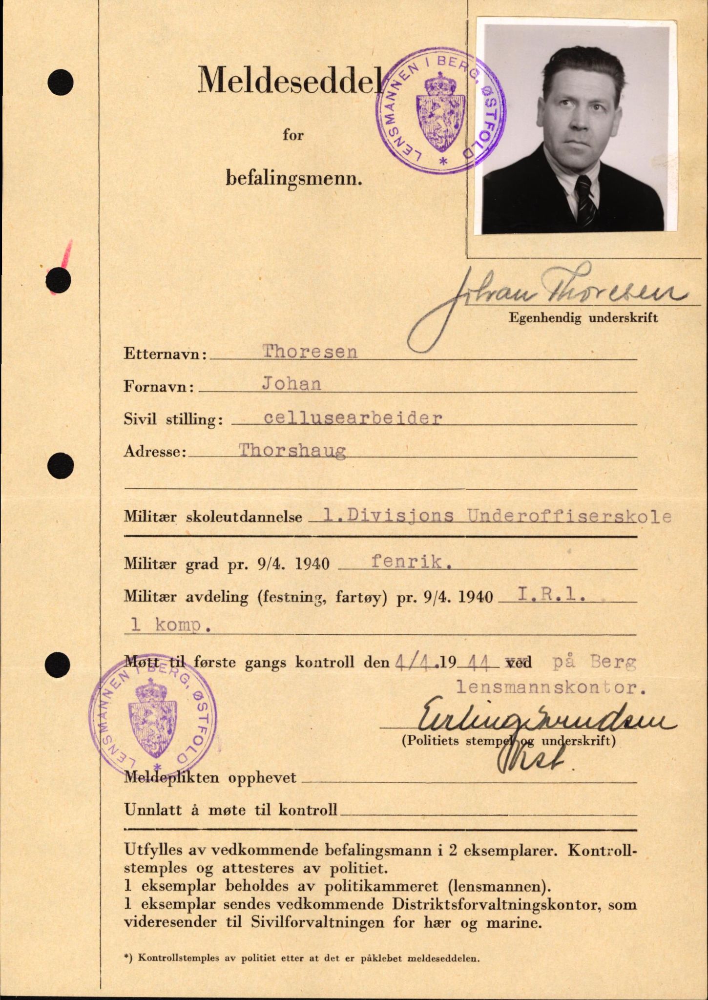 Forsvaret, Forsvarets krigshistoriske avdeling, AV/RA-RAFA-2017/Y/Yf/L0209: II-C-11-2121  -  Okkupasjonstiden.  Meldesedler for befal med foto og oppl. om militær grad 9. apr. 1940., 1944-1945, s. 1091