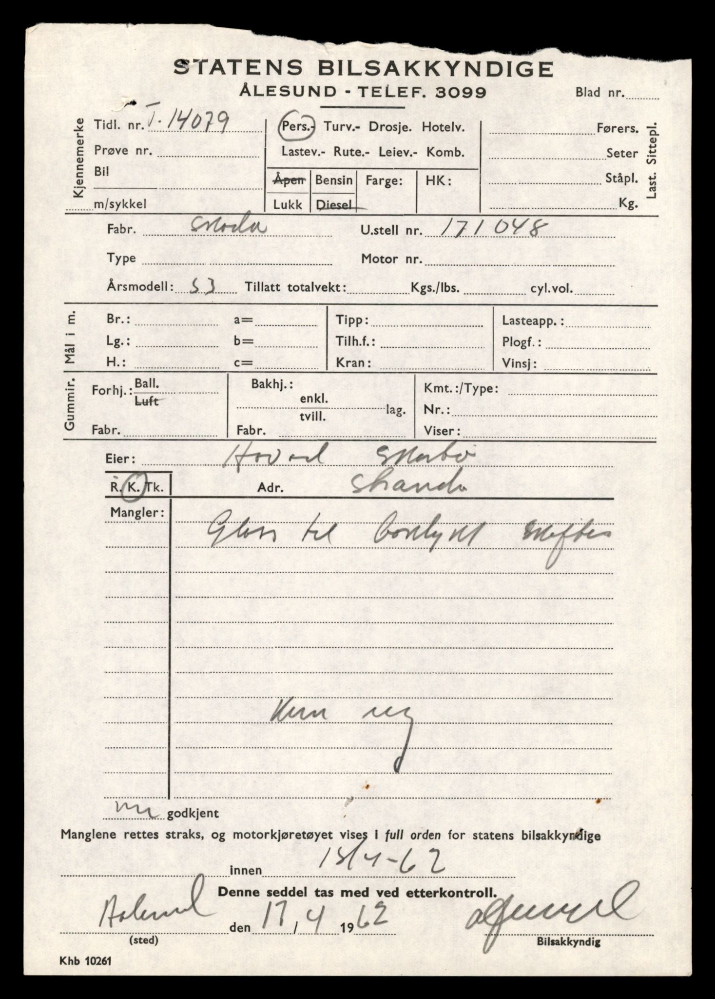 Møre og Romsdal vegkontor - Ålesund trafikkstasjon, AV/SAT-A-4099/F/Fe/L0042: Registreringskort for kjøretøy T 13906 - T 14079, 1927-1998, s. 3235