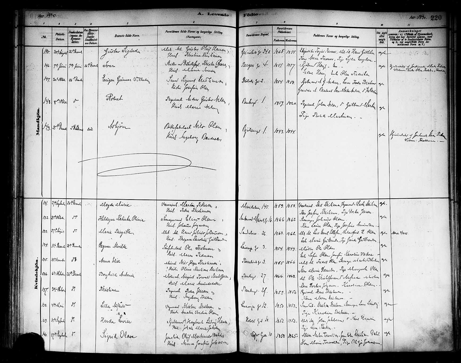 Sagene prestekontor Kirkebøker, AV/SAO-A-10796/F/L0001: Ministerialbok nr. 1, 1880-1893, s. 220