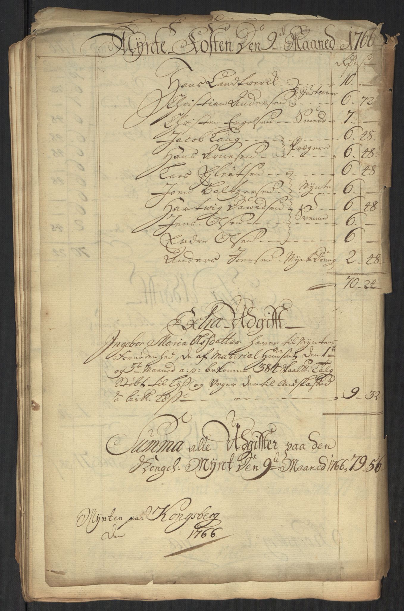 Rentekammeret inntil 1814, Realistisk ordnet avdeling, AV/RA-EA-4070/Oa/L0010: [Y8]: Regninger for Kongsbergs mynt., 1760-1805, s. 94