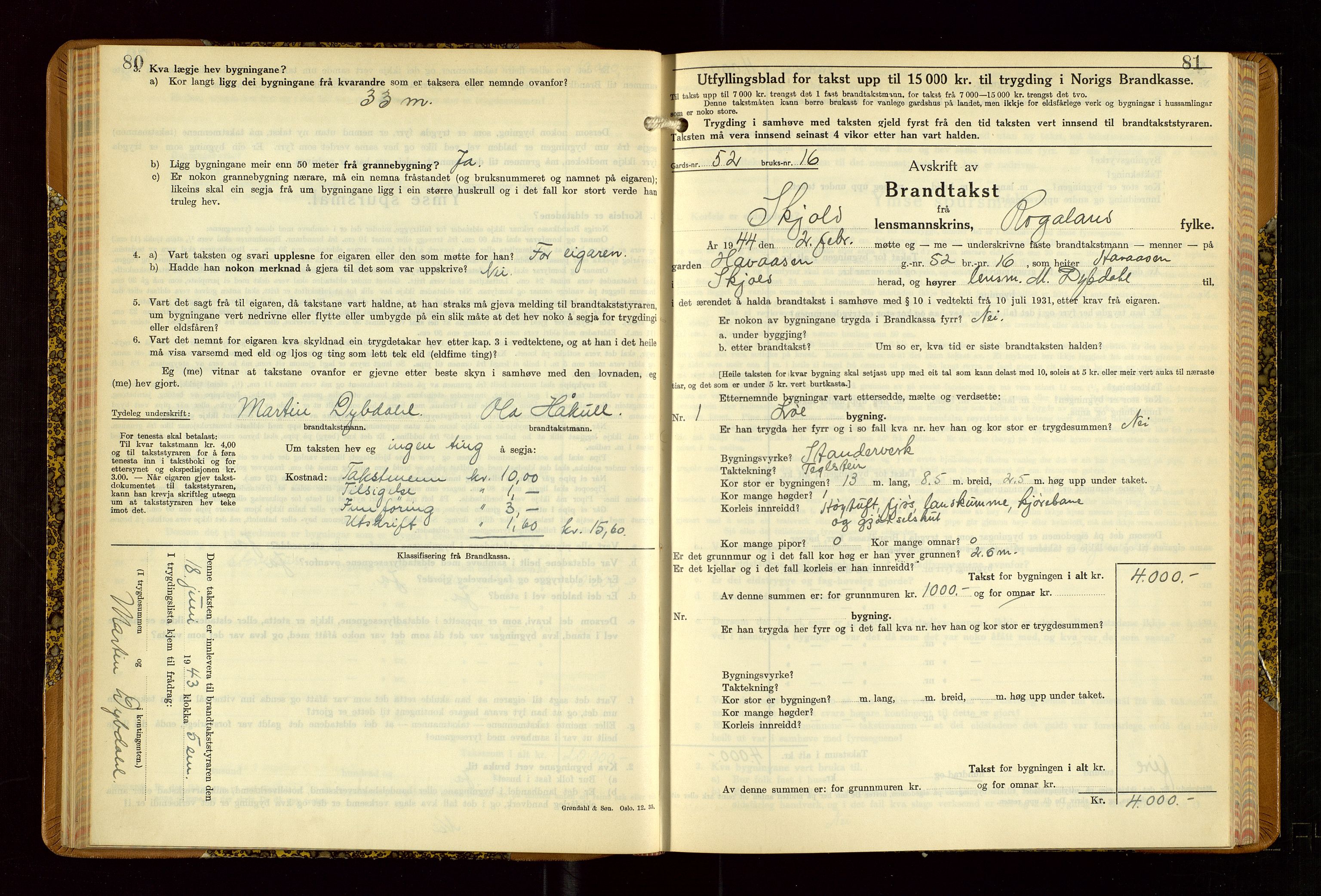 Skjold lensmannskontor, AV/SAST-A-100182/Gob/L0002: "Branntakstbok for Skjold lensmannskrins Rogaland fylke", 1939-1952, s. 80-81