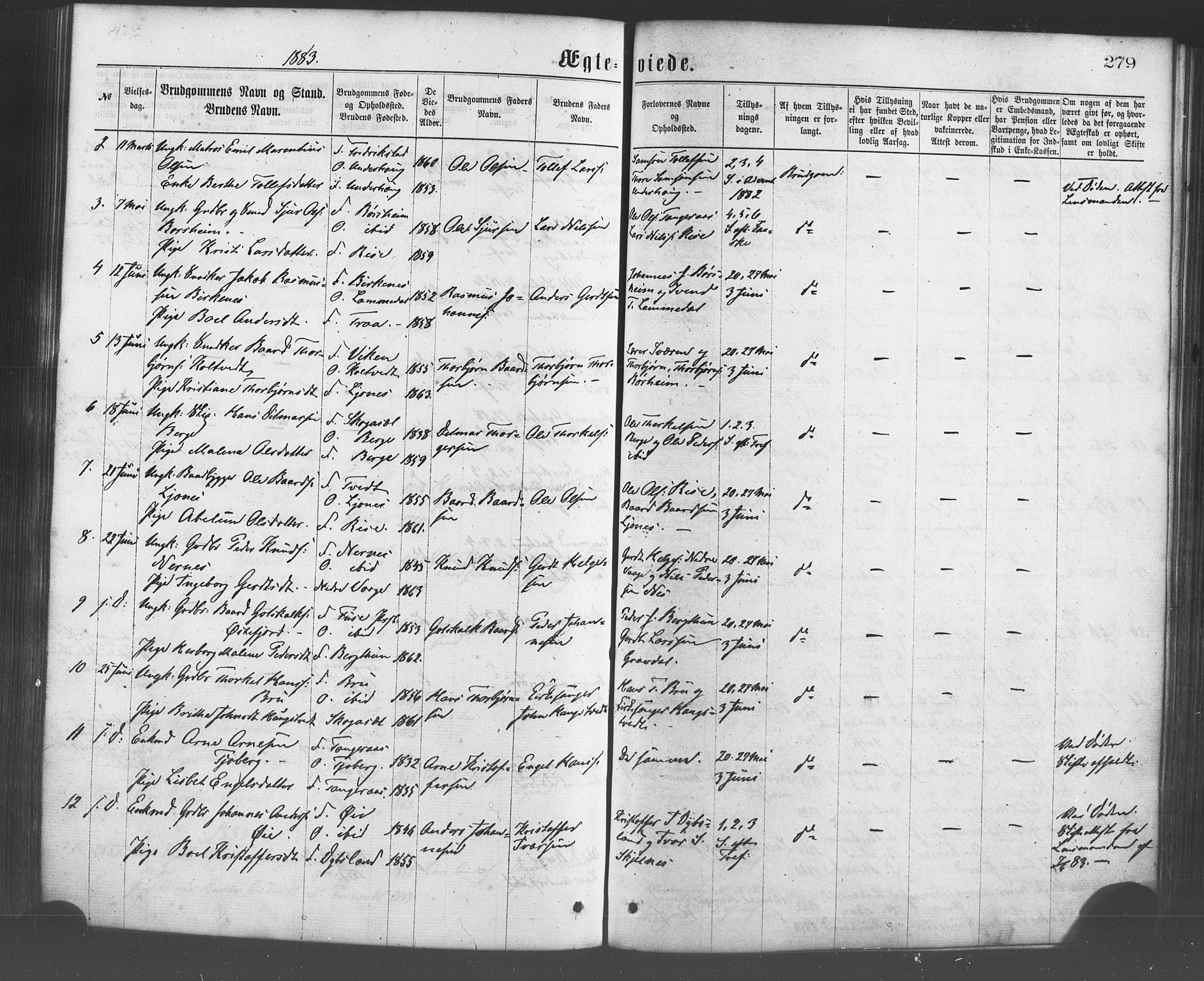 Strandebarm sokneprestembete, AV/SAB-A-78401/H/Haa: Ministerialbok nr. A 9, 1872-1886, s. 279