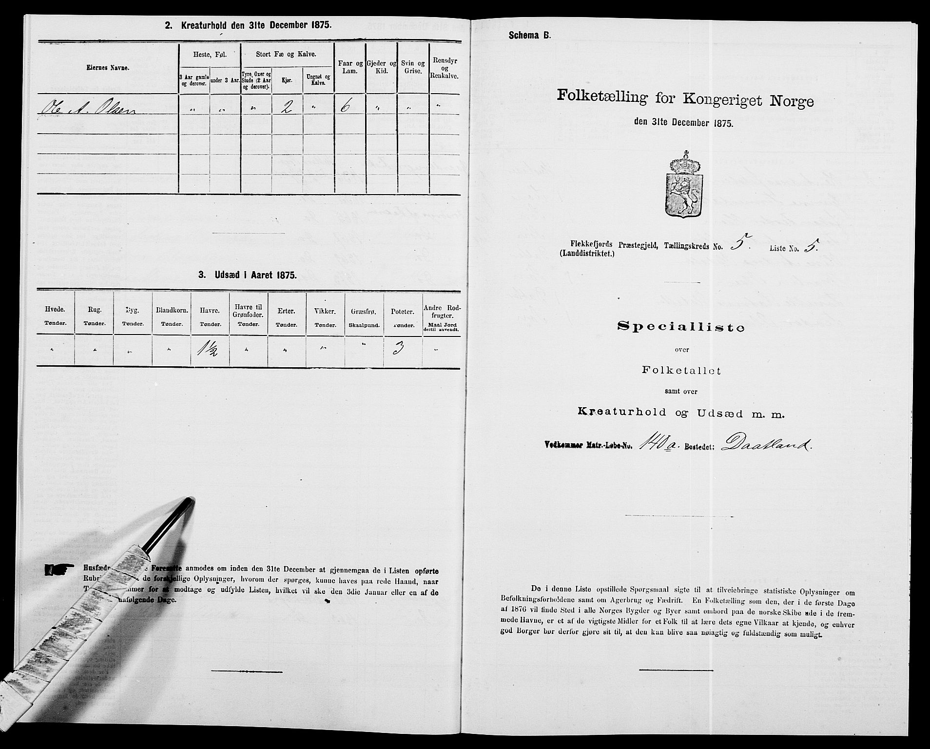 SAK, Folketelling 1875 for 1042L Flekkefjord prestegjeld, Nes sokn og Hidra sokn, 1875, s. 700