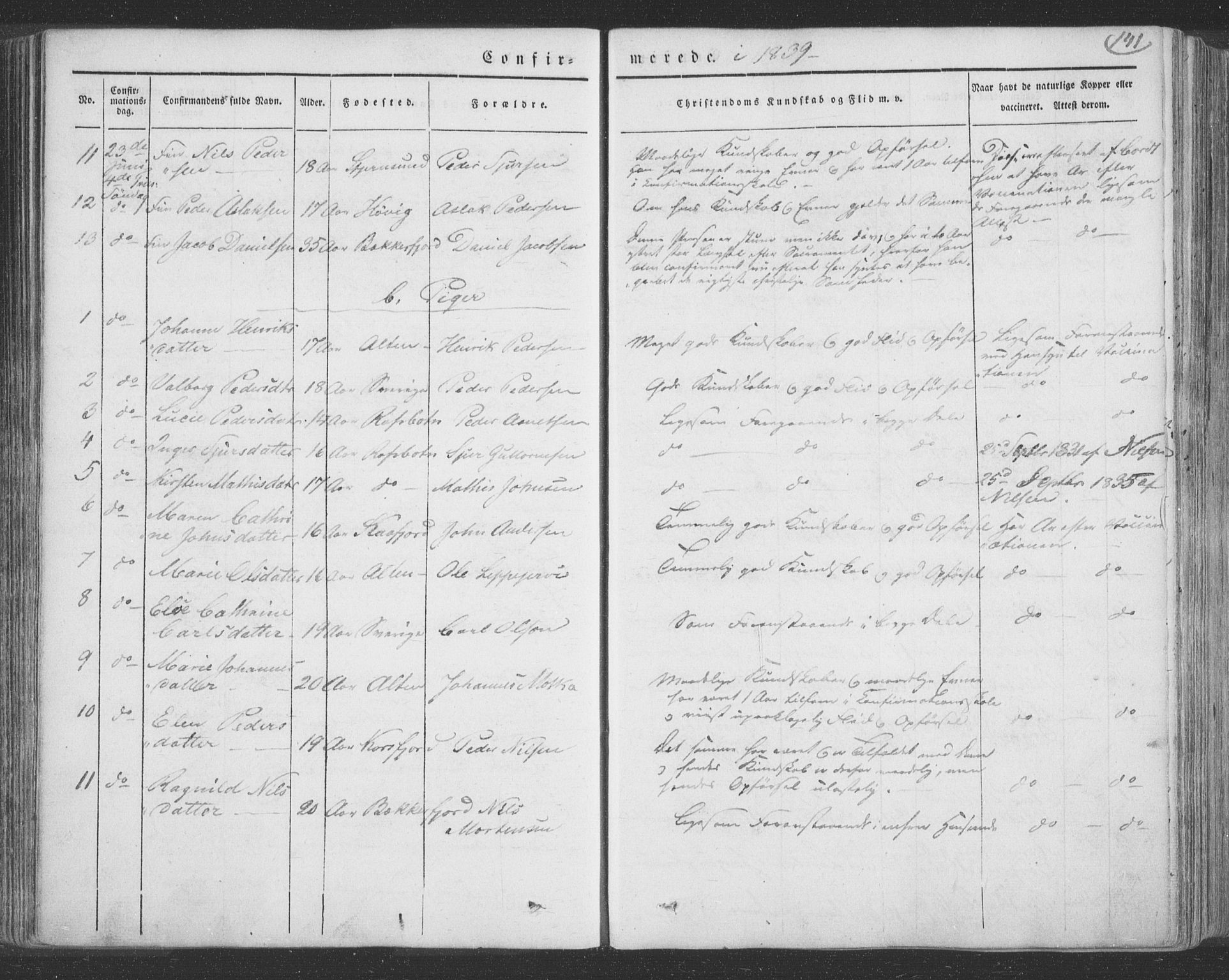Talvik sokneprestkontor, AV/SATØ-S-1337/H/Ha/L0009kirke: Ministerialbok nr. 9, 1837-1852, s. 141