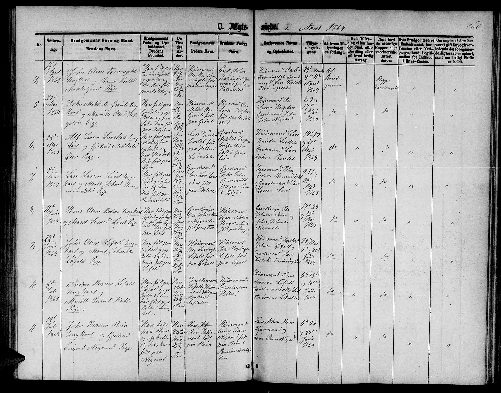 Ministerialprotokoller, klokkerbøker og fødselsregistre - Møre og Romsdal, AV/SAT-A-1454/598/L1076: Klokkerbok nr. 598C01, 1867-1878, s. 160