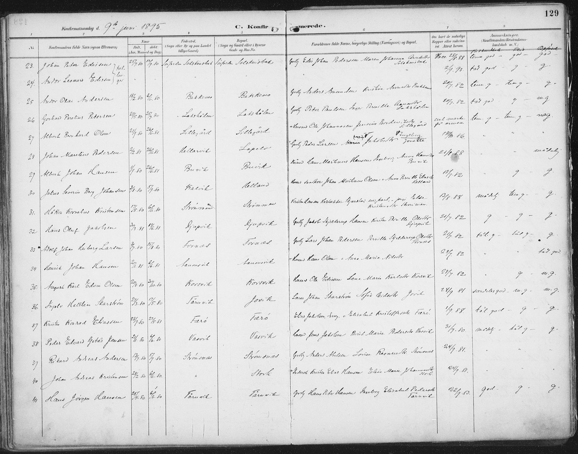 Ministerialprotokoller, klokkerbøker og fødselsregistre - Nordland, SAT/A-1459/854/L0779: Ministerialbok nr. 854A02, 1892-1909, s. 129