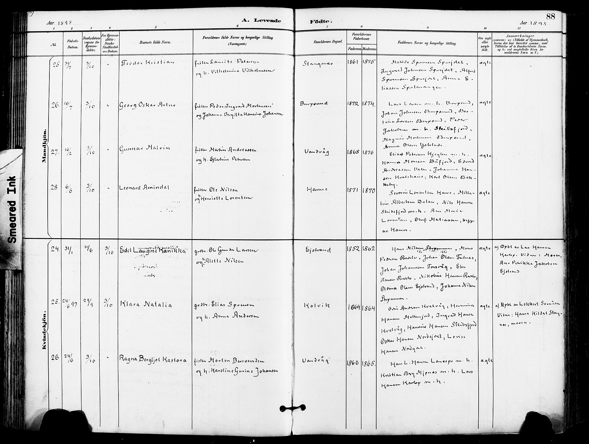 Karlsøy sokneprestembete, AV/SATØ-S-1299/H/Ha/Haa/L0007kirke: Ministerialbok nr. 7, 1891-1902, s. 88